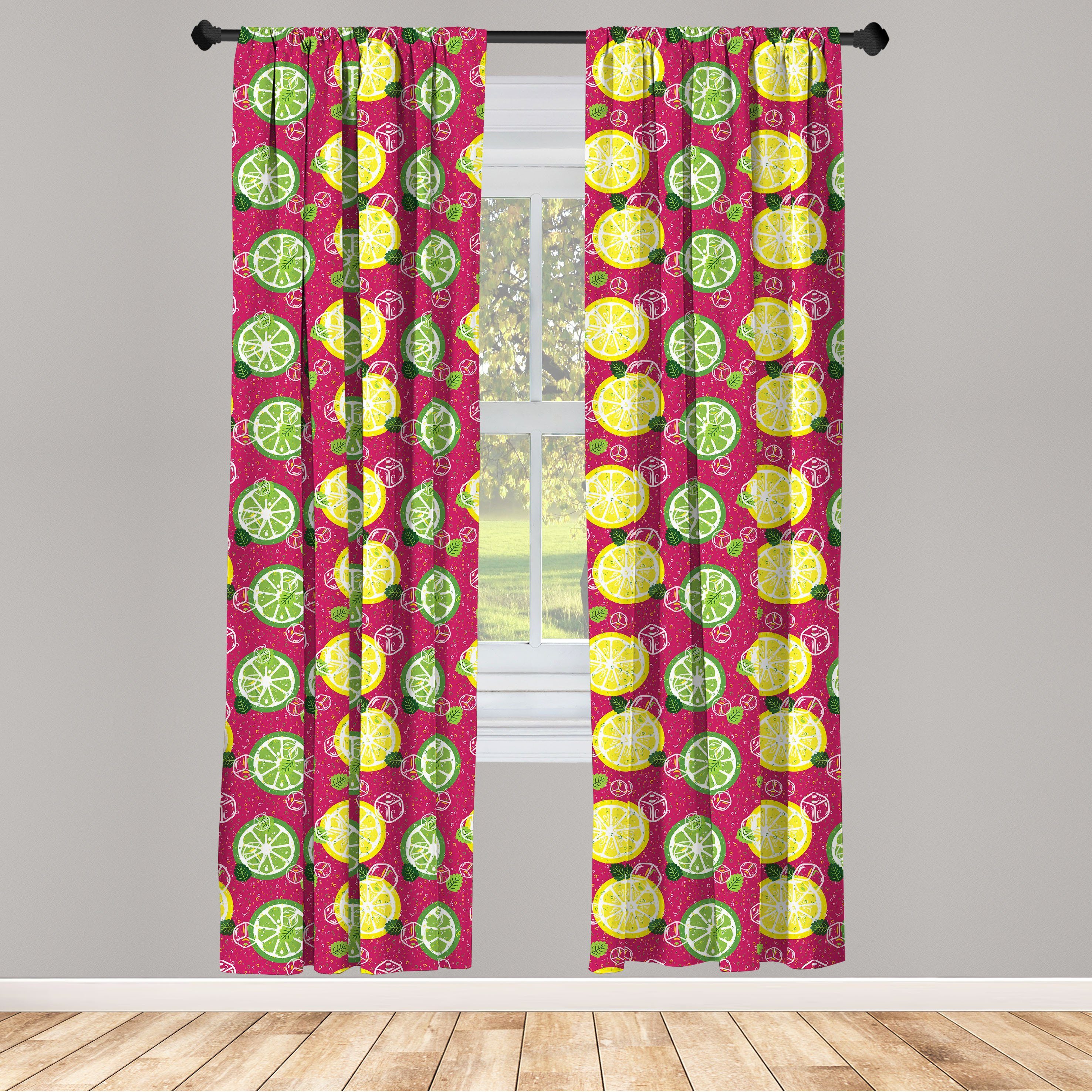Gardine Vorhang für Wohnzimmer Schlafzimmer Dekor, Abakuhaus, Microfaser, Zitronen Geschnittene Citrus Lime Cubes