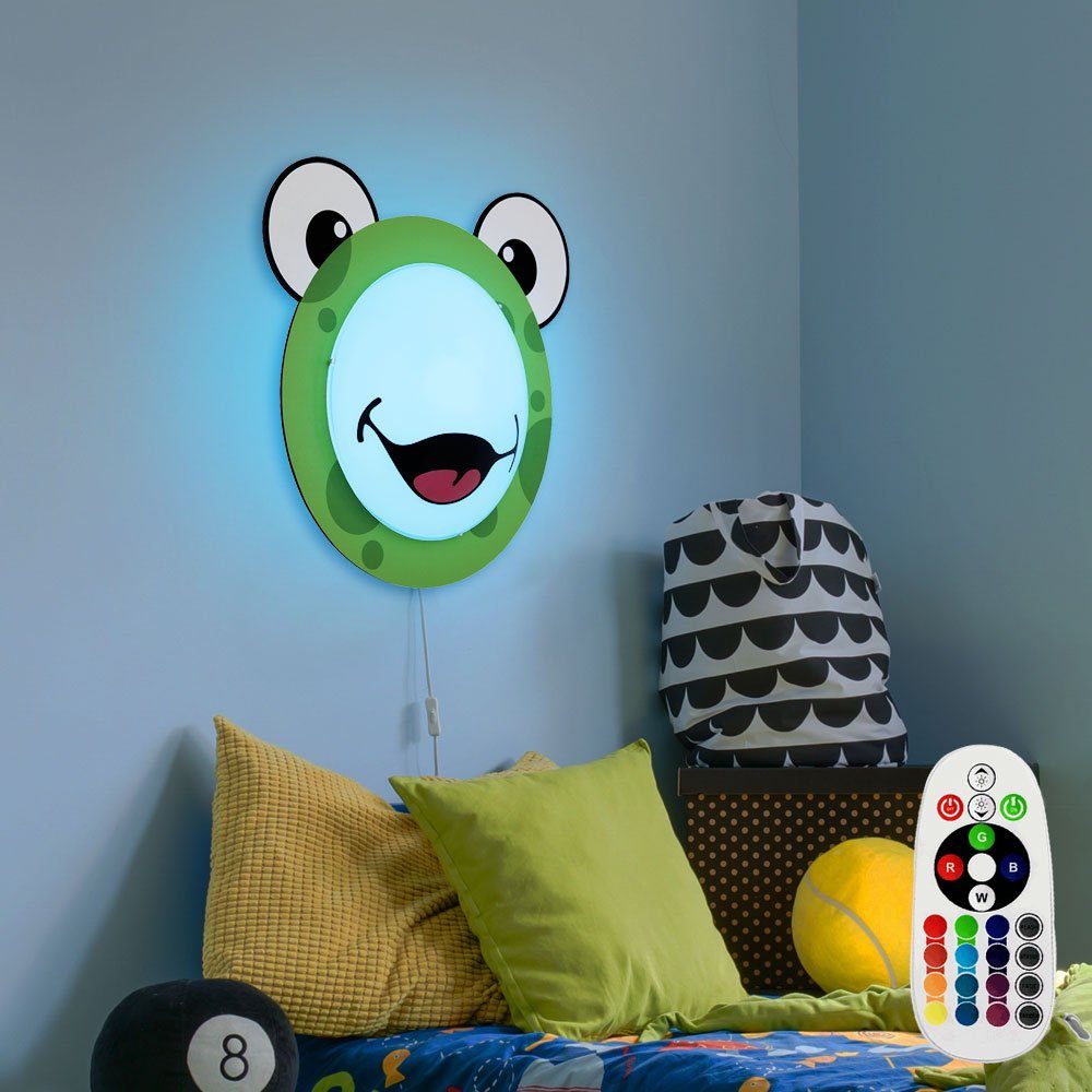 etc-shop Dekolicht, Leuchtmittel inklusive, Farbwechsel, Zimmer Dimmer Baby Fernbedienung Kinder Set Motiv Wand im Frosch Lampe