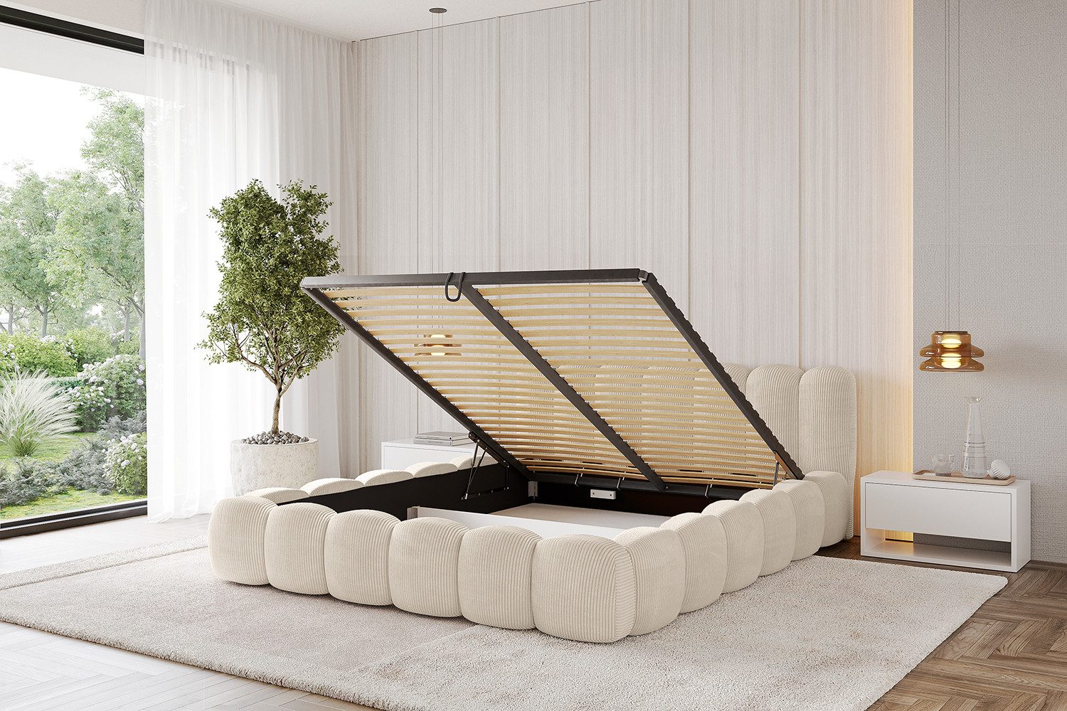ALTDECOR Polsterbett SENA-v1 (Polsterbett mit Bettkasten und Lattenrost, Boxbett mit Matratze), Doppelbett mit Stauraum, Bett mit Kopfteil