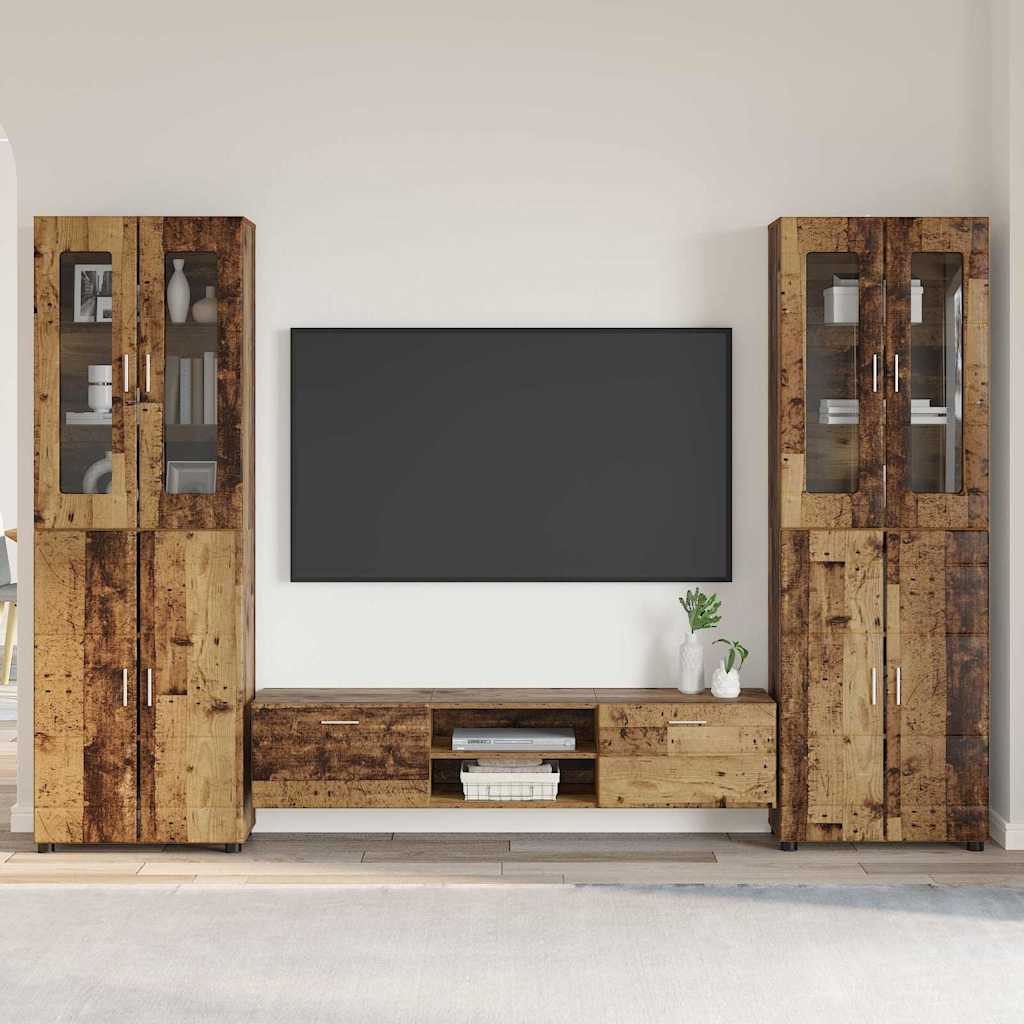 vidaXL Wohnzimmer-Set TV-Schrankset mit Schubladen FLORIN 3 pcs Altholz Holzwerkstoff, (3-St)