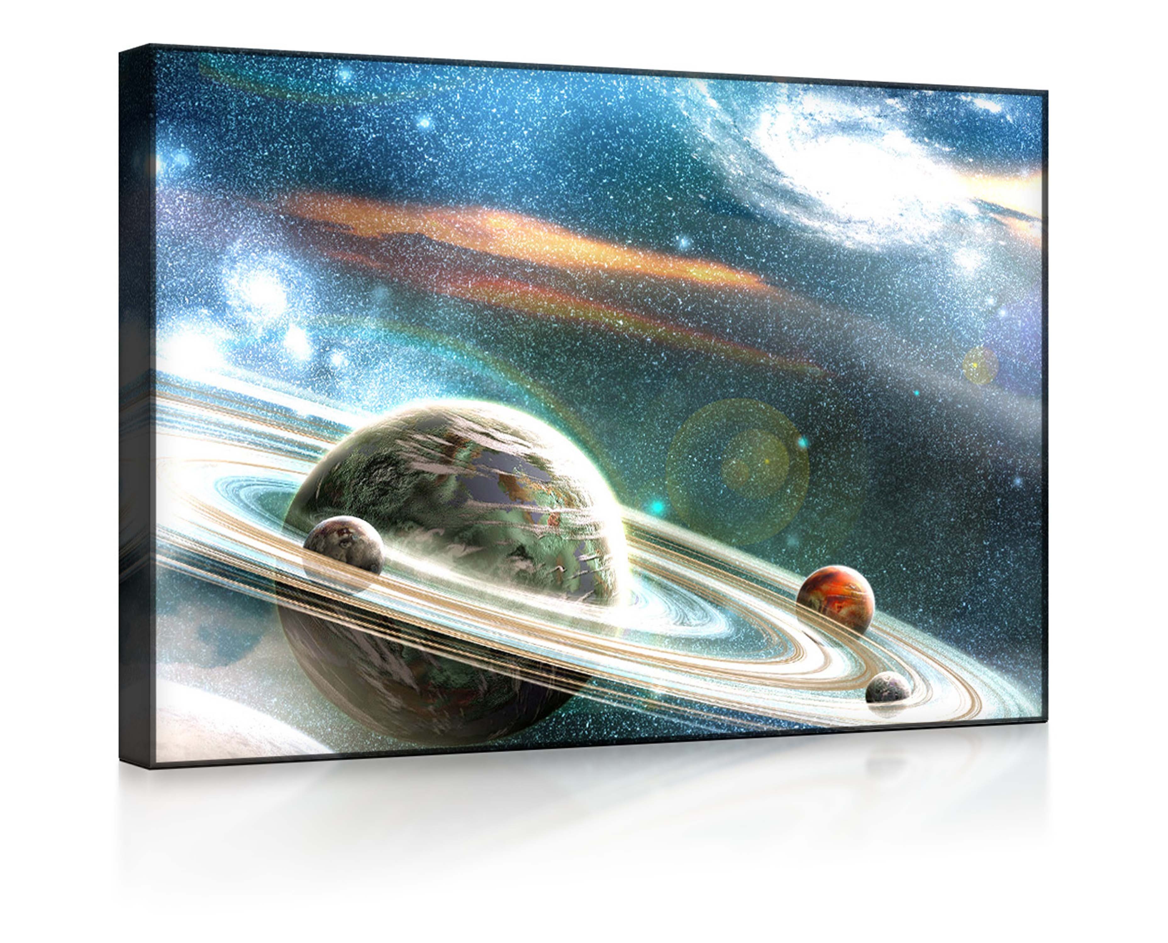 lightbox-multicolor LED-Bild Planet mit Ringsystem front lighted / 60x40cm, Leuchtbild mit Fernbedienung