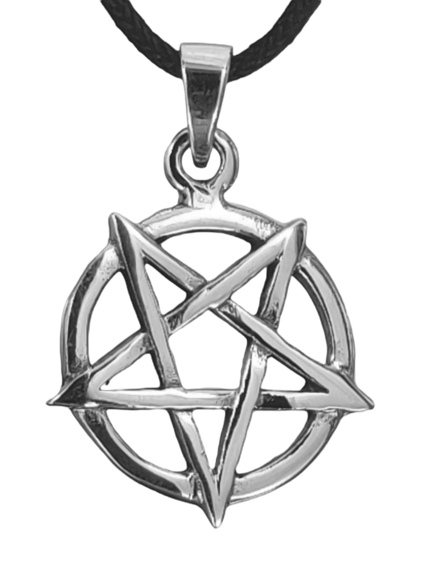 Kettenanhänger Pentagramm 925 Silber Anhänger Pentagram mit Ring schwarze Magie Satan