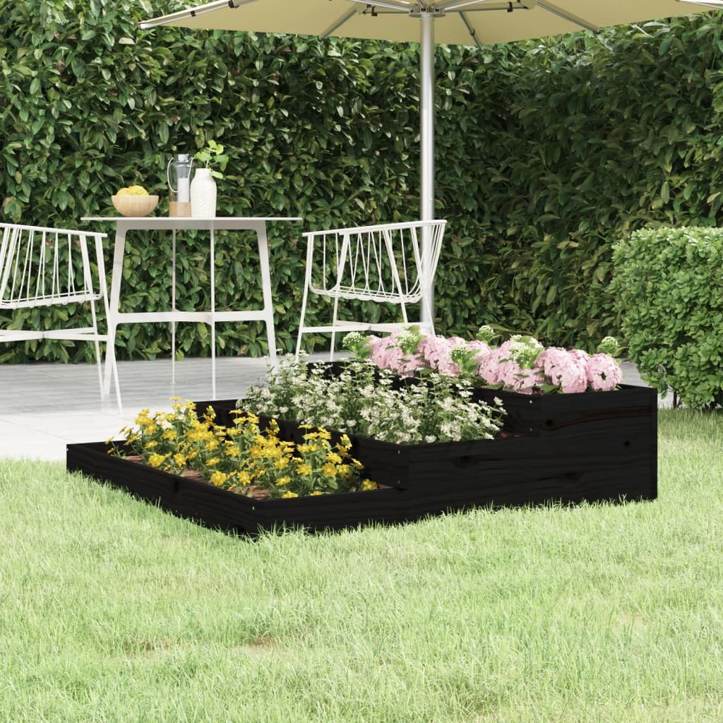 vidaXL Blumentopf Pflanzkübel Schwarz 107x107x27 cm Massivholz Kiefer (1 St)