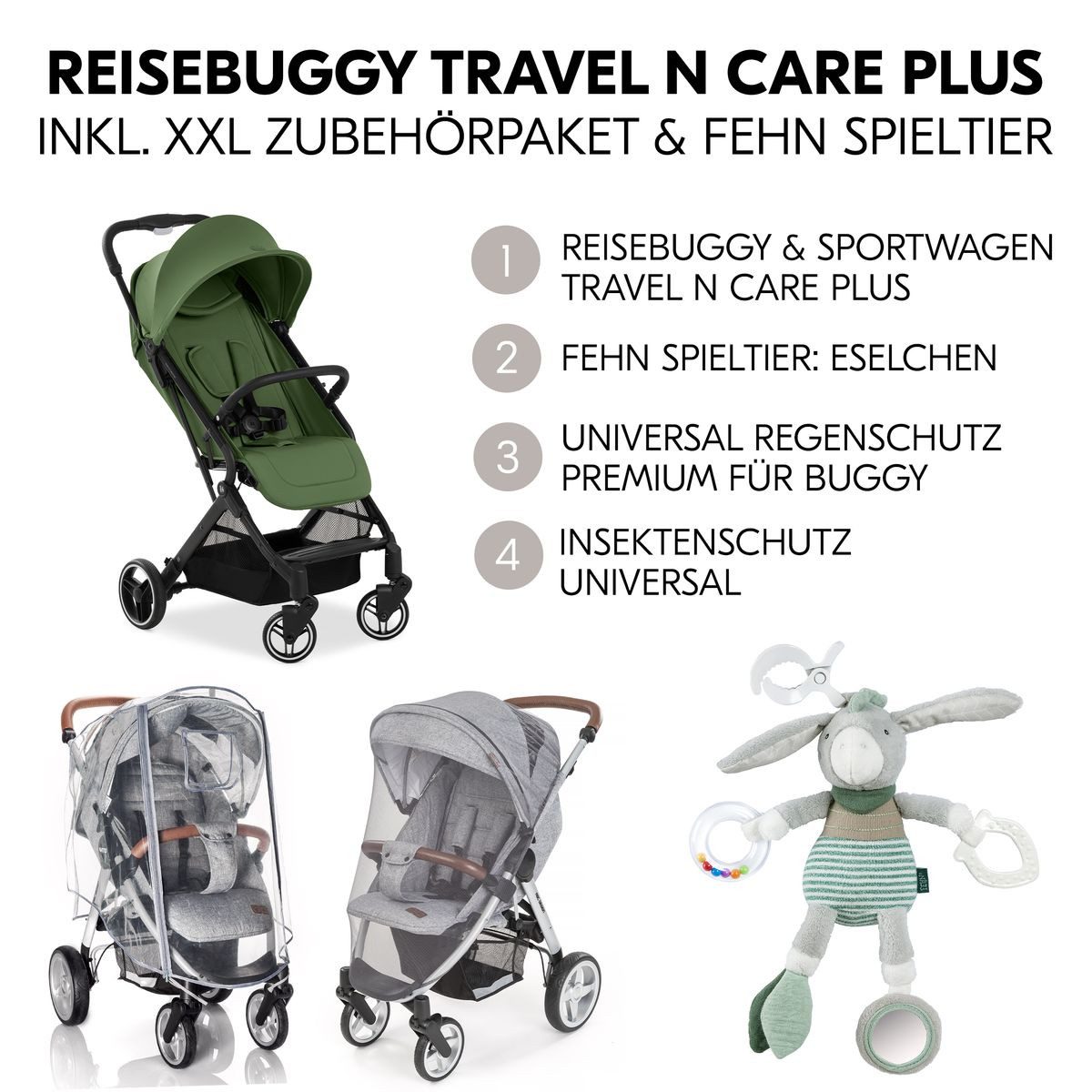 Hauck Kinder-Buggy Travel N Care Plus - Green, Reisebuggy & Sportwagen mit Liegeposition nur 7,2 kg inkl. Zubehör