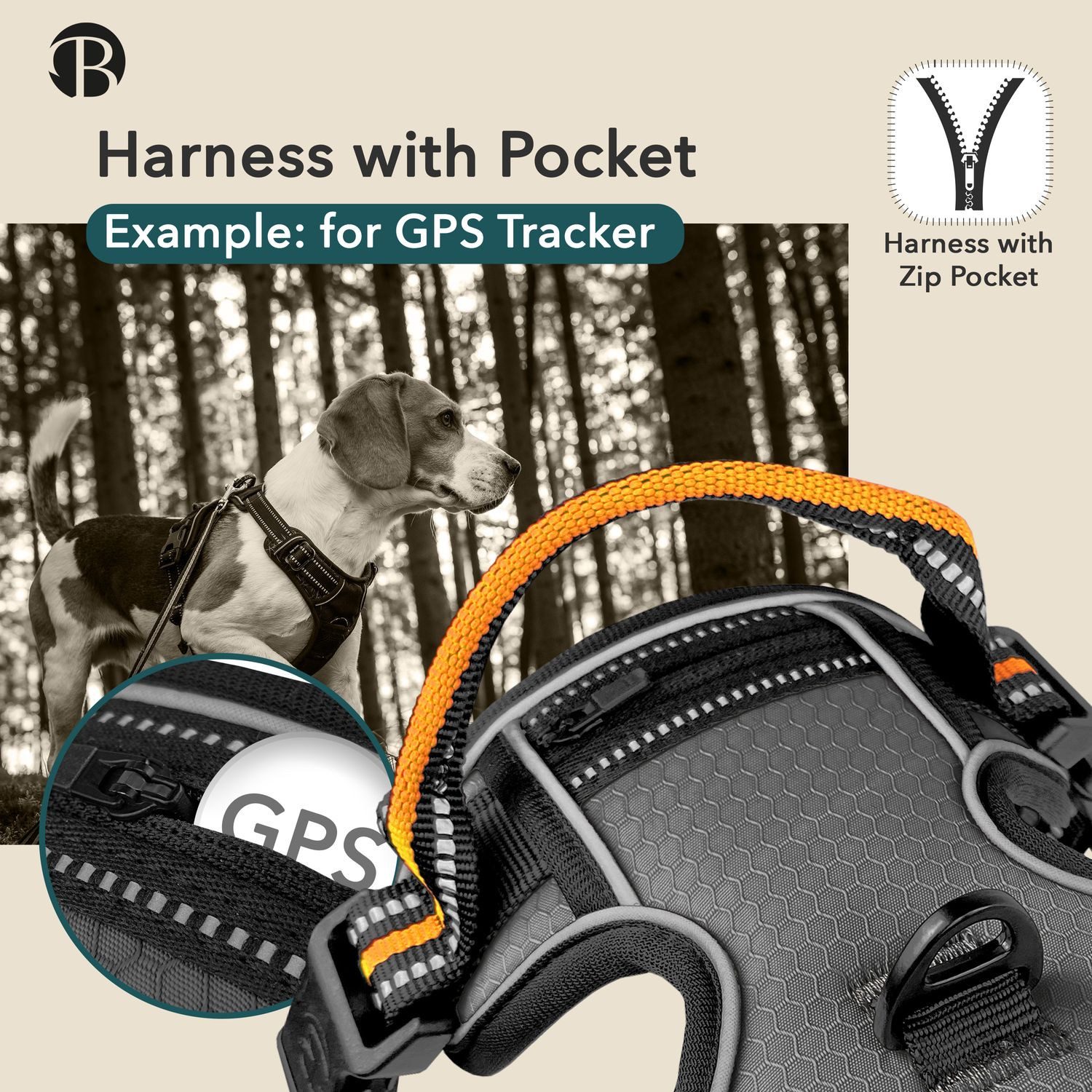 Bluzelle Hunde-Sicherheitsgeschirr Hundegeschirr mit Tasche / mittlere Hunde M / Anti-Zug Reflektierend, Polyester, Nylon, EVA Schaumstoff, Zugstopp Hundeweste Brustgeschirr mit Griff / Atmungsaktiv, Gepolstert