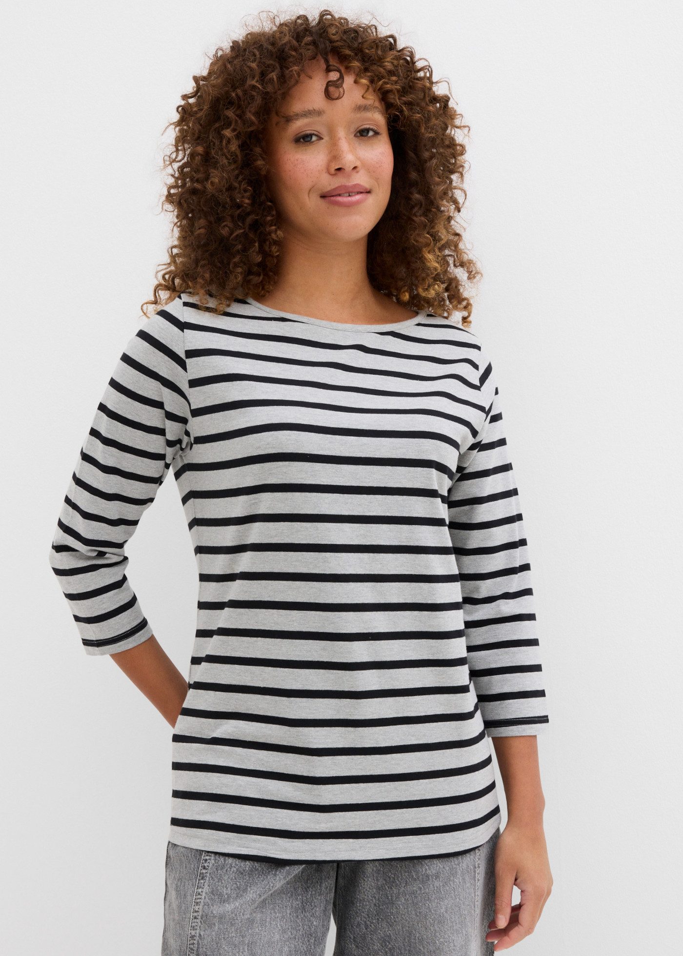 bonprix Langarmshirt mit 3/4-Ärmeln, aus Baumwoll-Stretch, Loose Fit, im Casual-Stil