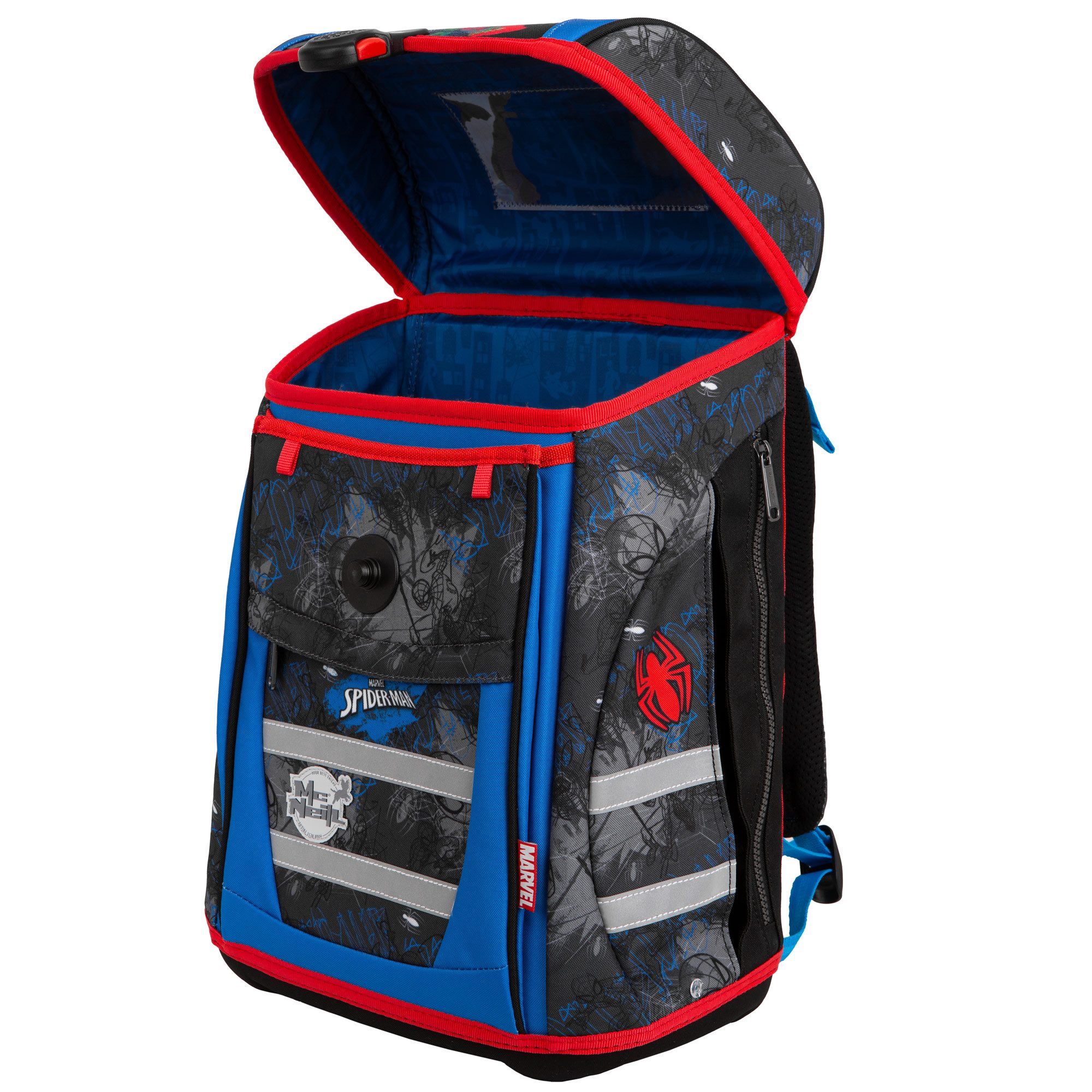 McNeill Schulranzen TENERIS Spider-Man 4-teilig mit Etui, Schlampermäppchen & Sportbeutel (Spar-Set, mit Sportbeutel, mit Schlamperrolle, mit Federtasche, mit S – Bild 4 von 5