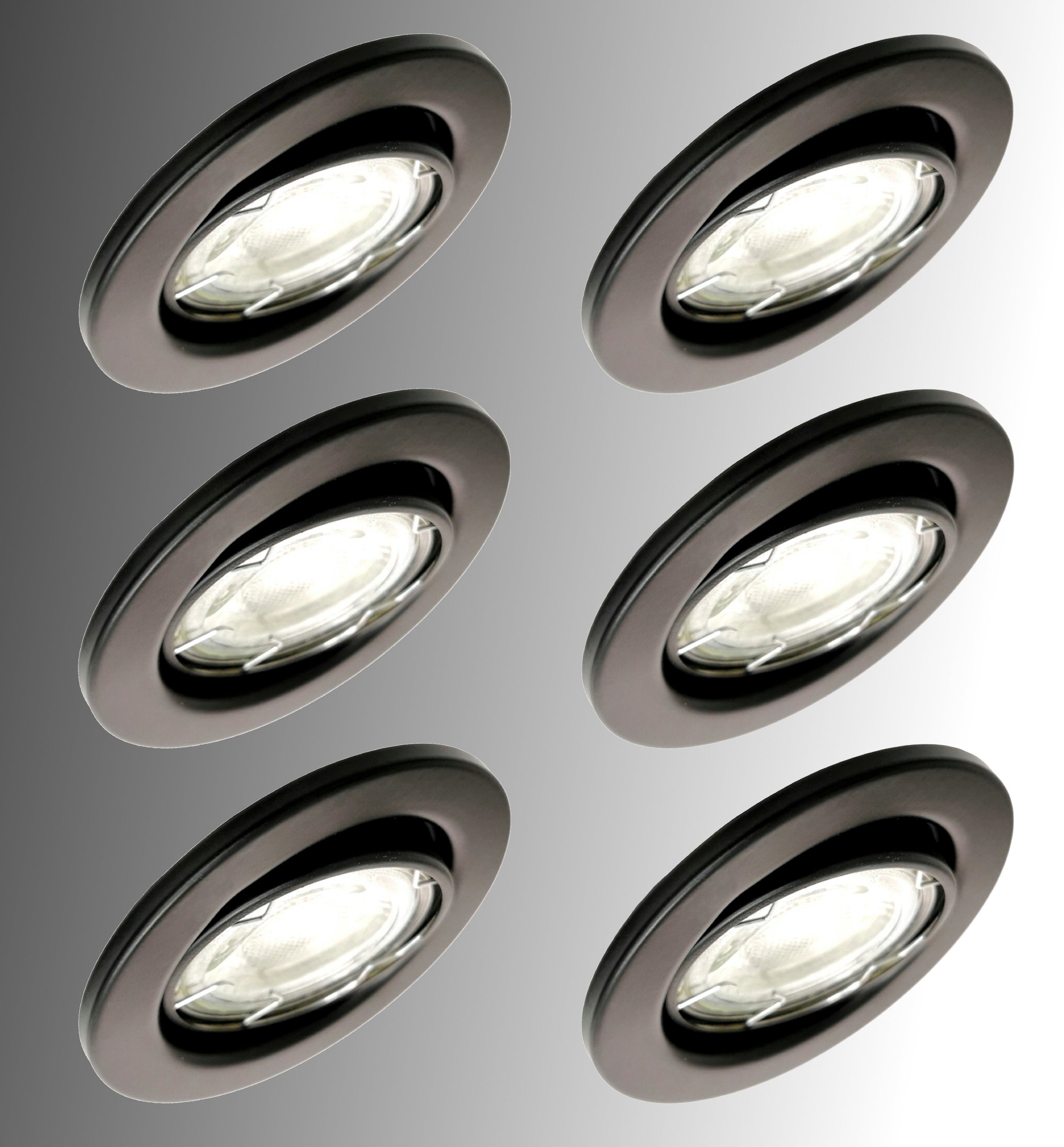 TRANGO LED Einbauleuchte, 6er Set 6729-065M6KSD LED Einbaustrahler Schwarz  matt Rund inkl. 6x 5 Watt 6000K Tageslichtweiß - 3 Stufen dimmbar Ultra  Flach LED Modul, Deckenspot, Einbauspot, Deckenleuchte, Downlight