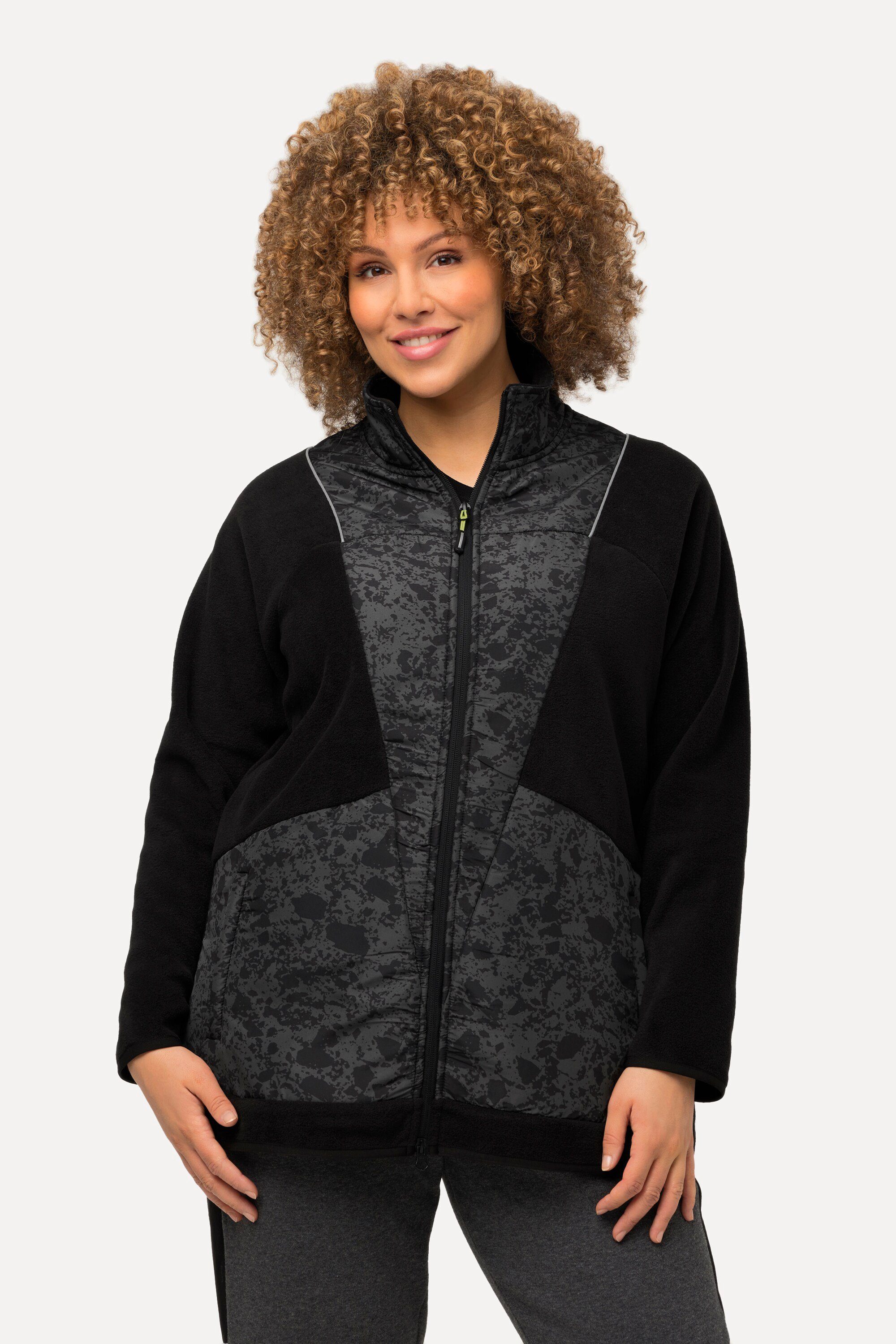 Ulla Popken Sweatjacke Fleecejacke Color-Paspel Stehkragen günstig online kaufen