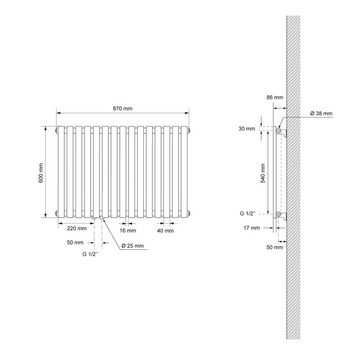 LuxeBath Heizkörper Paneelheizkörper Horizontal Flachheizkörper Designheizkörper, Weiß 870x600mm inkl. Montage-Set