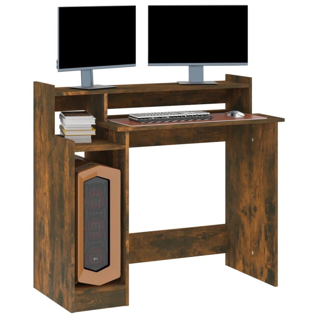 Schreibtisch vidaXL 97x45x90 Räuchereiche | mit cm Holzwerkstoff Räuchereiche LEDs Räuchereiche Schreibtisch