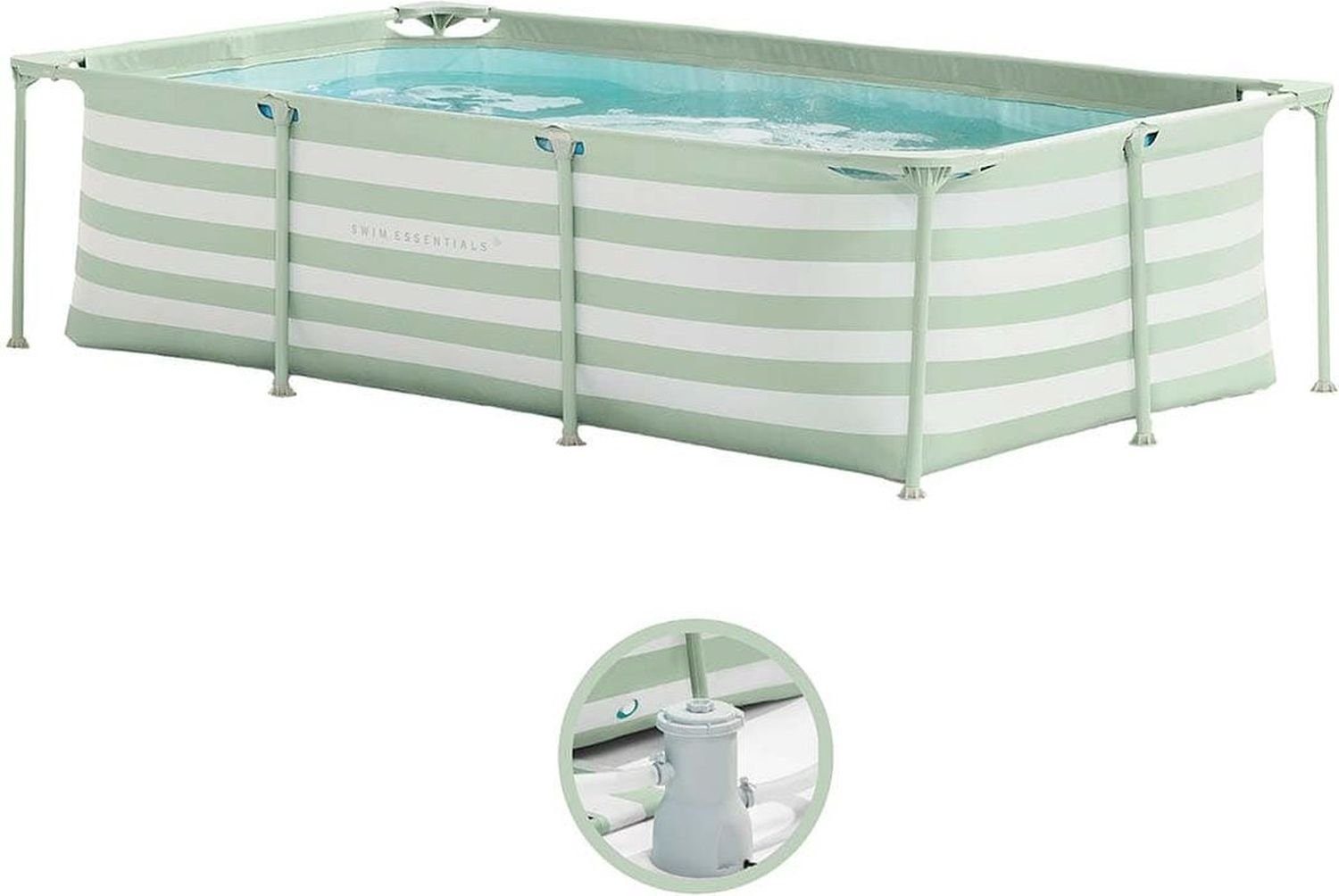 Swim Essentials Pool Rahmenpool grün/weiß, inkl. Filterpumpe, 260 x 160 x 65 cm, Swimming Pool Planschbecken Schwimmbecken