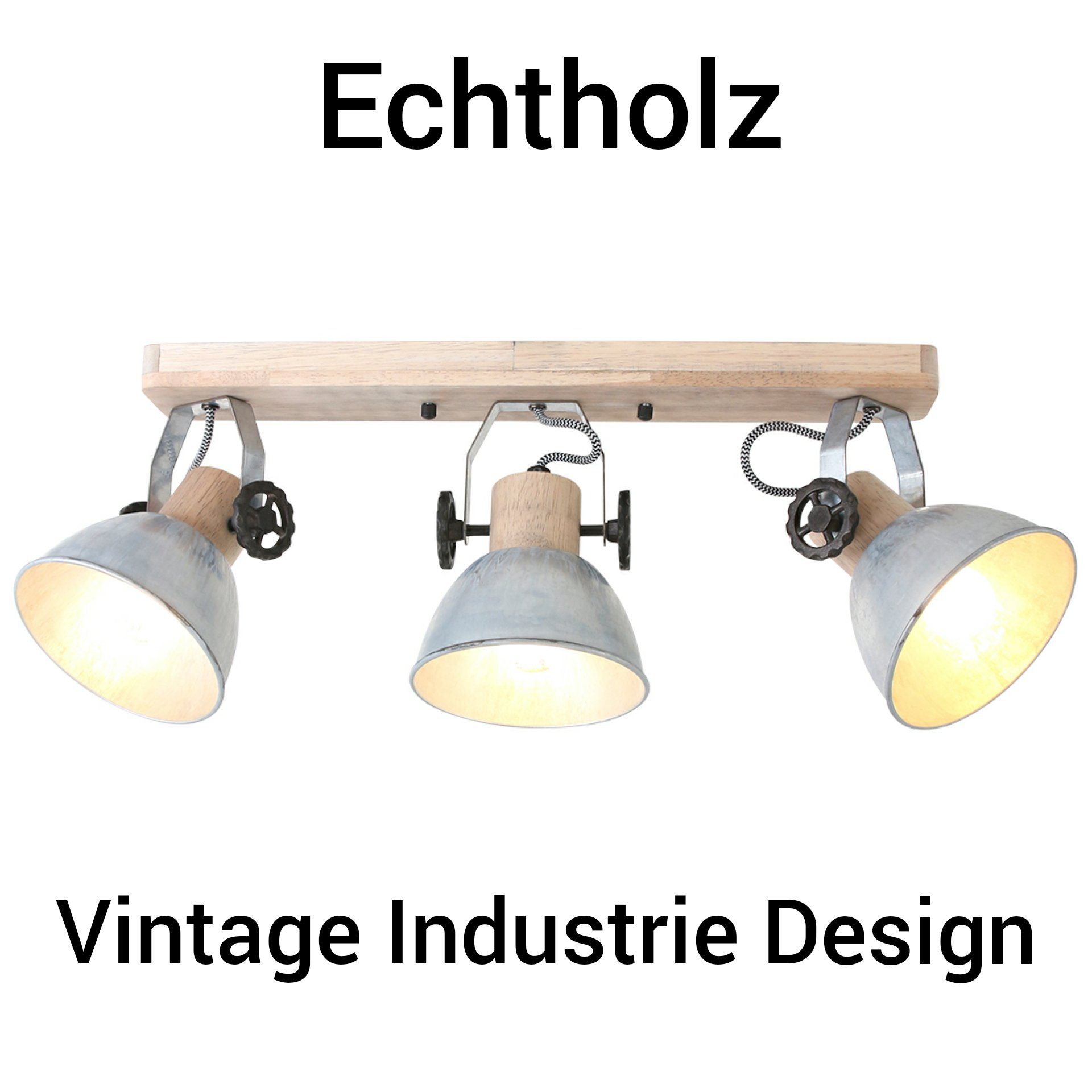 incl. Vintage LED Deckenleuchte LED moderne Retro 7W LED, Hoch wechselbar, Lichthandel Warmweiß Metall 2133Nickel Industrie Holz Deckenlampe