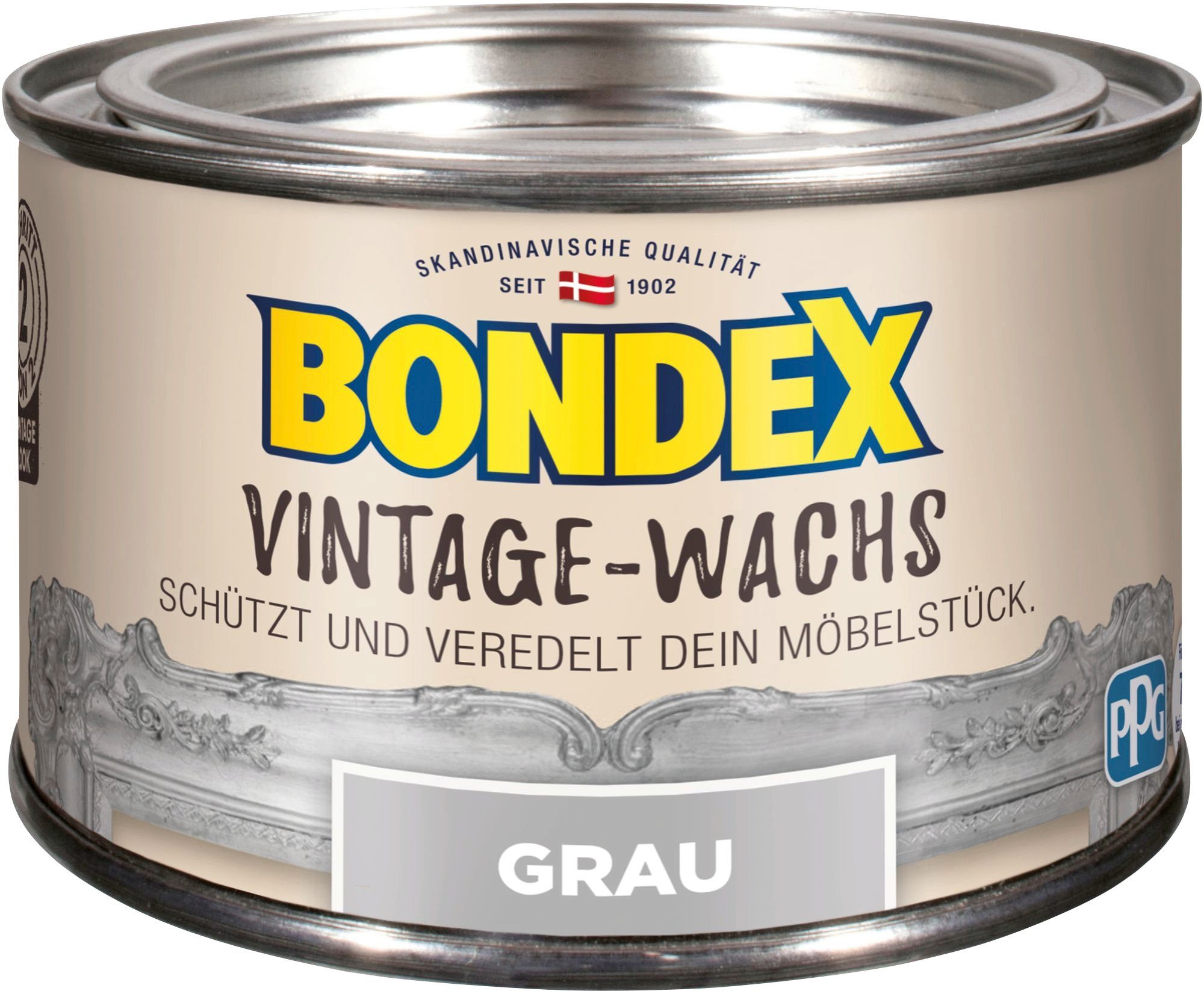 Bondex VINTAGE-WACHS Grau Schutzwachs, zum Schutz und Veredelung der Möbelstücke, 0,25 l | Bodenpflege