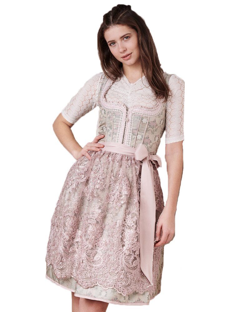 Hellgrün Madl Krüger 60c 414365, Dirndl 'Roxana' Rosa Spitzenschürze