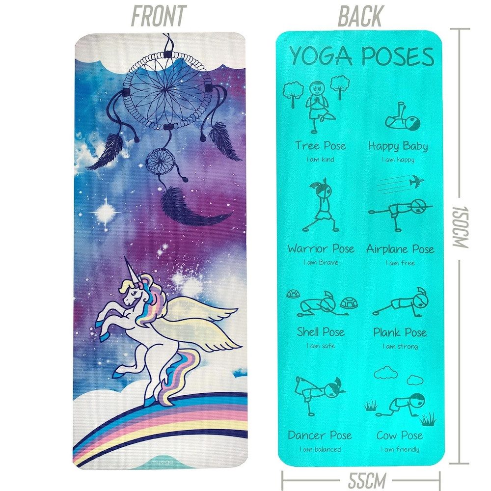 LK Trend & Style Yogamatte Hochwertige Gymnastikmatte Turnmatte Spielmatte für Kinder (Turnen, Fitness, Bewegung, fröhliches Design das Lust für die Übungen macht), mit 8 verschiedenen Posen Aufdruck