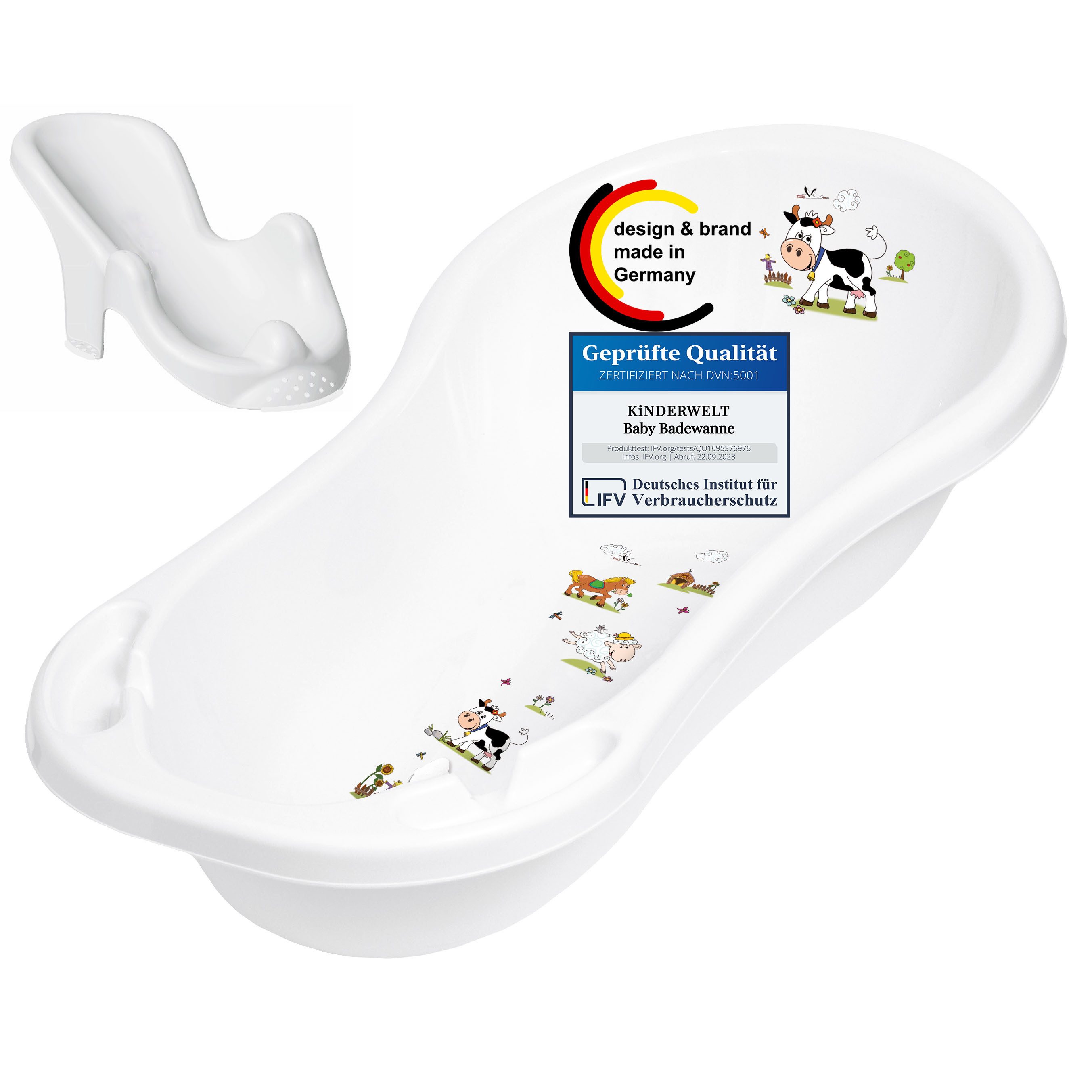Babybadewanne Baby Badewanne XXL 100 cm mit Stöpsel + Badesitz