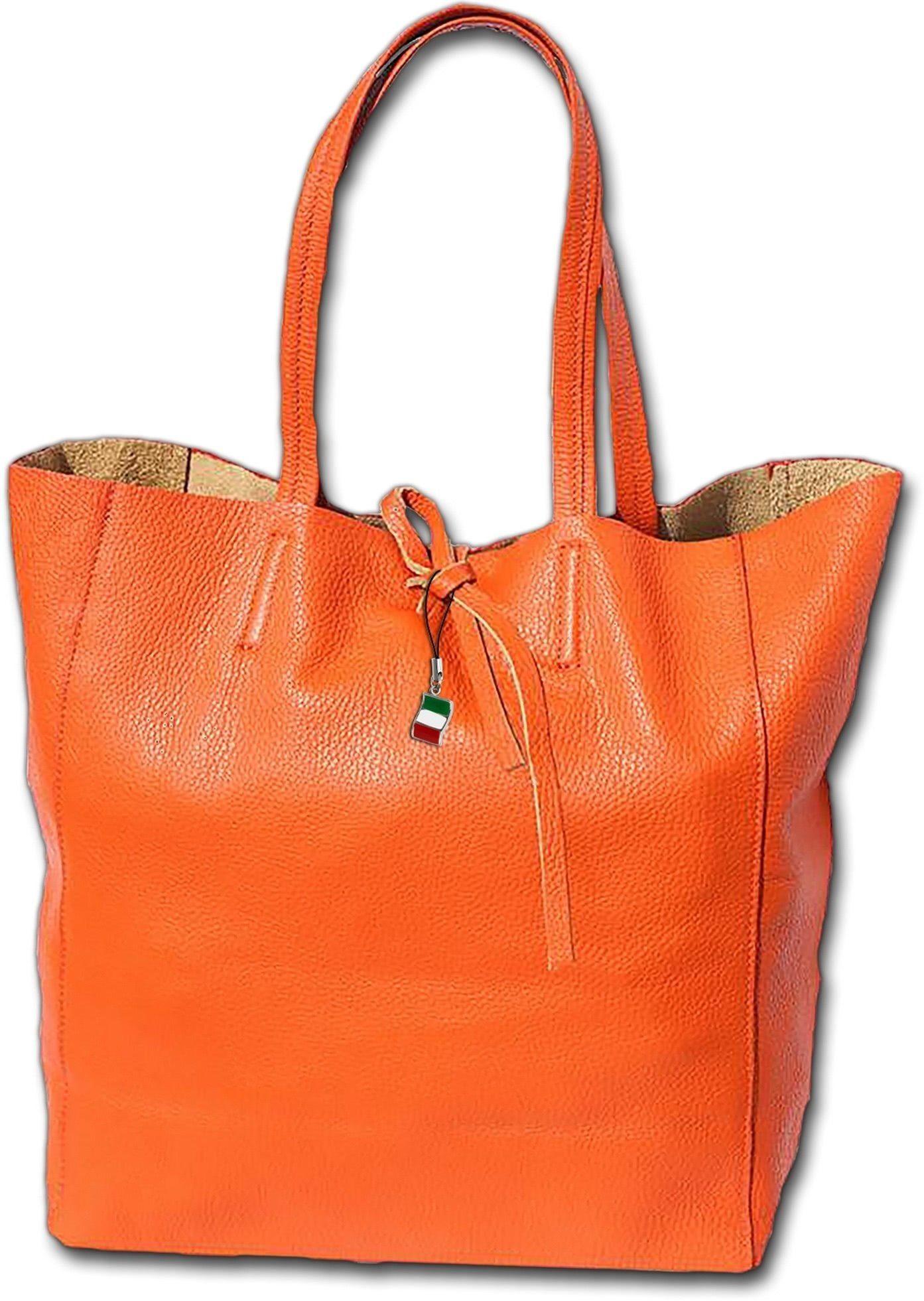 FLORENCE Shopper Florence Echtleder Schultertasche orange (Schultertasche, Shopper), Damen Tasche Echtleder orange, Made-In Italy
