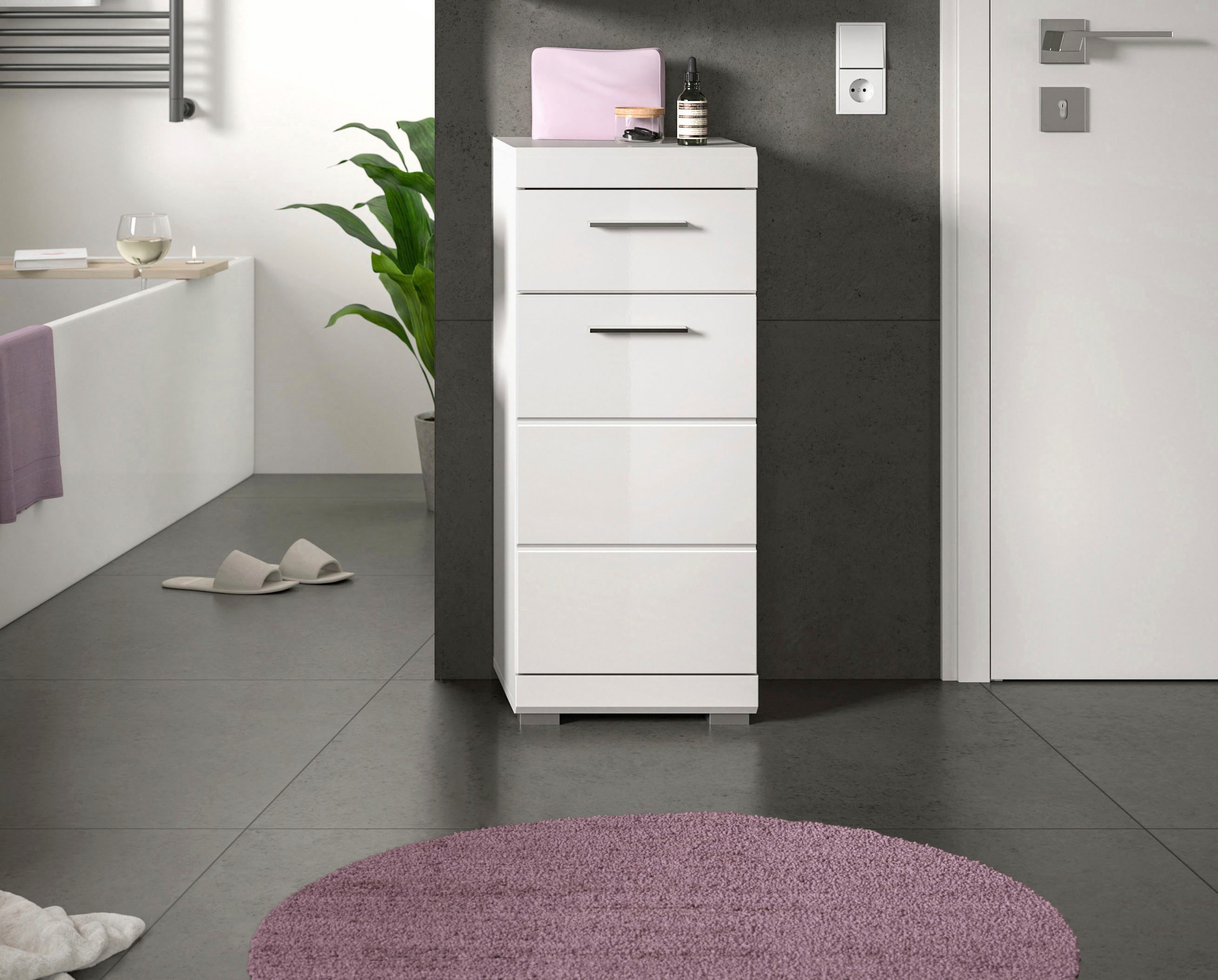 welltime Unterschrank SIENA, Breite 37cm, 1 Tür, 1 Schubkasten, 2 Fächer, MDF-Front (1-St., TOPSELLER) in verschiedenen Farben erhältlich, Badmöbel, Badschrank, Kommode, Bad