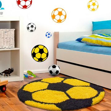 Kinderteppich, Homtex, Ø 100 cm Rund, Wunderschöne Kinderteppich rund, Höhe 30 mm, Fußball Motiv