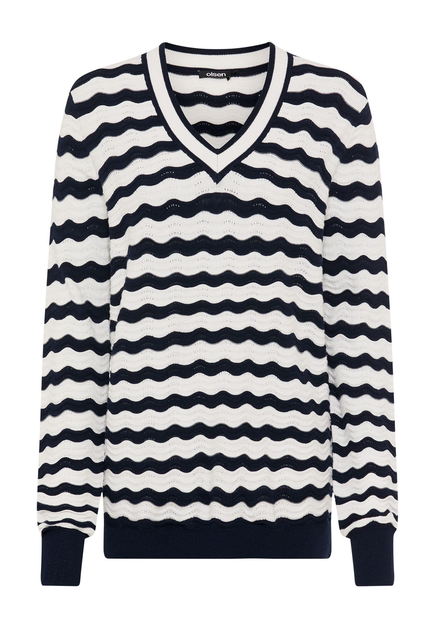 Olsen Strickpullover Pullover mit V-Ausschnitt und modernem Allover-Dessin mit Allover-Dessin