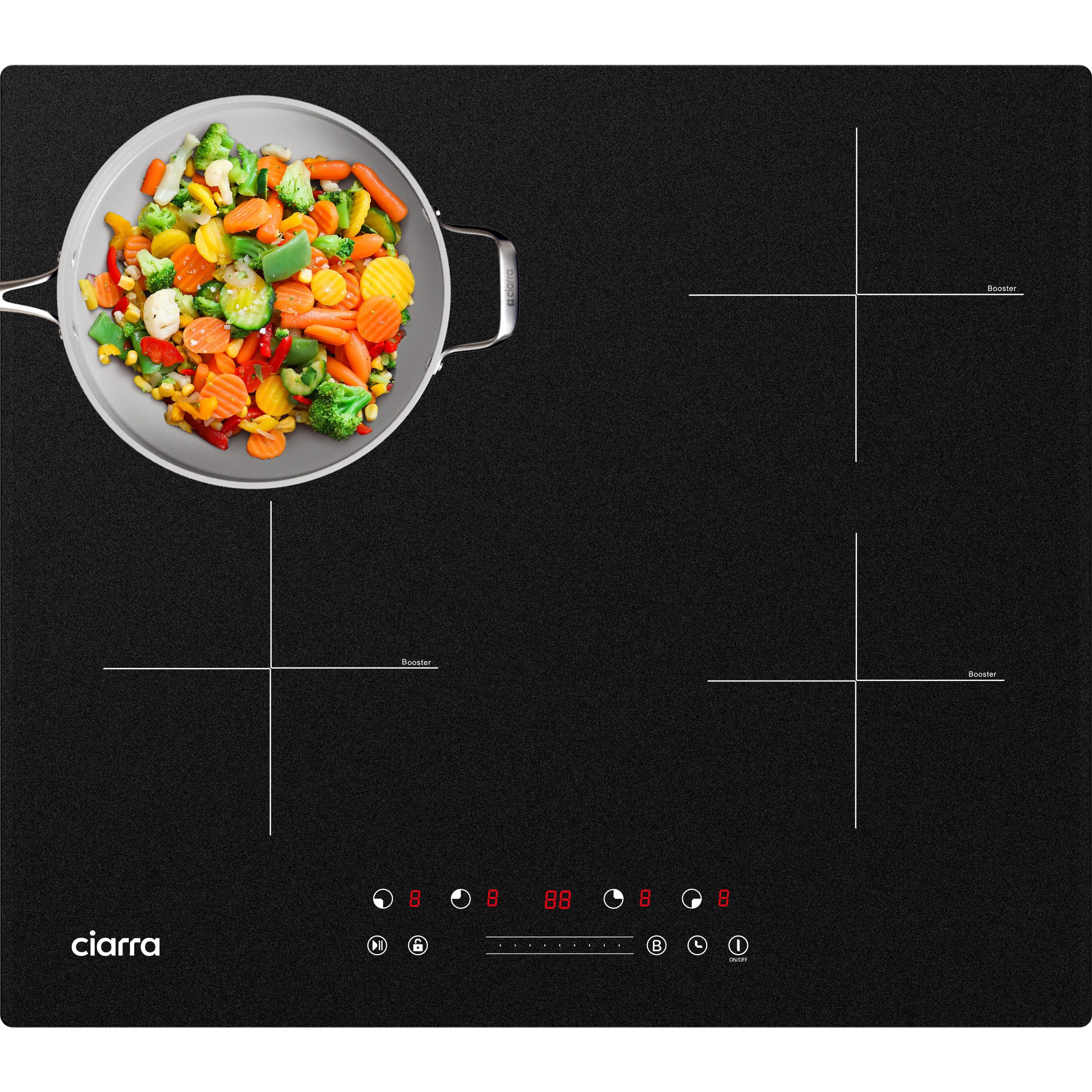 CIARRA Induktions-Kochfeld 60 cm Induktionskochfeld 9 Stufen mit 99 Min Timer & BOOST Touch Control CBBIH4B, 4-Zonen Einbau Kochfelder Induktionsherd mit 99 Min Timer