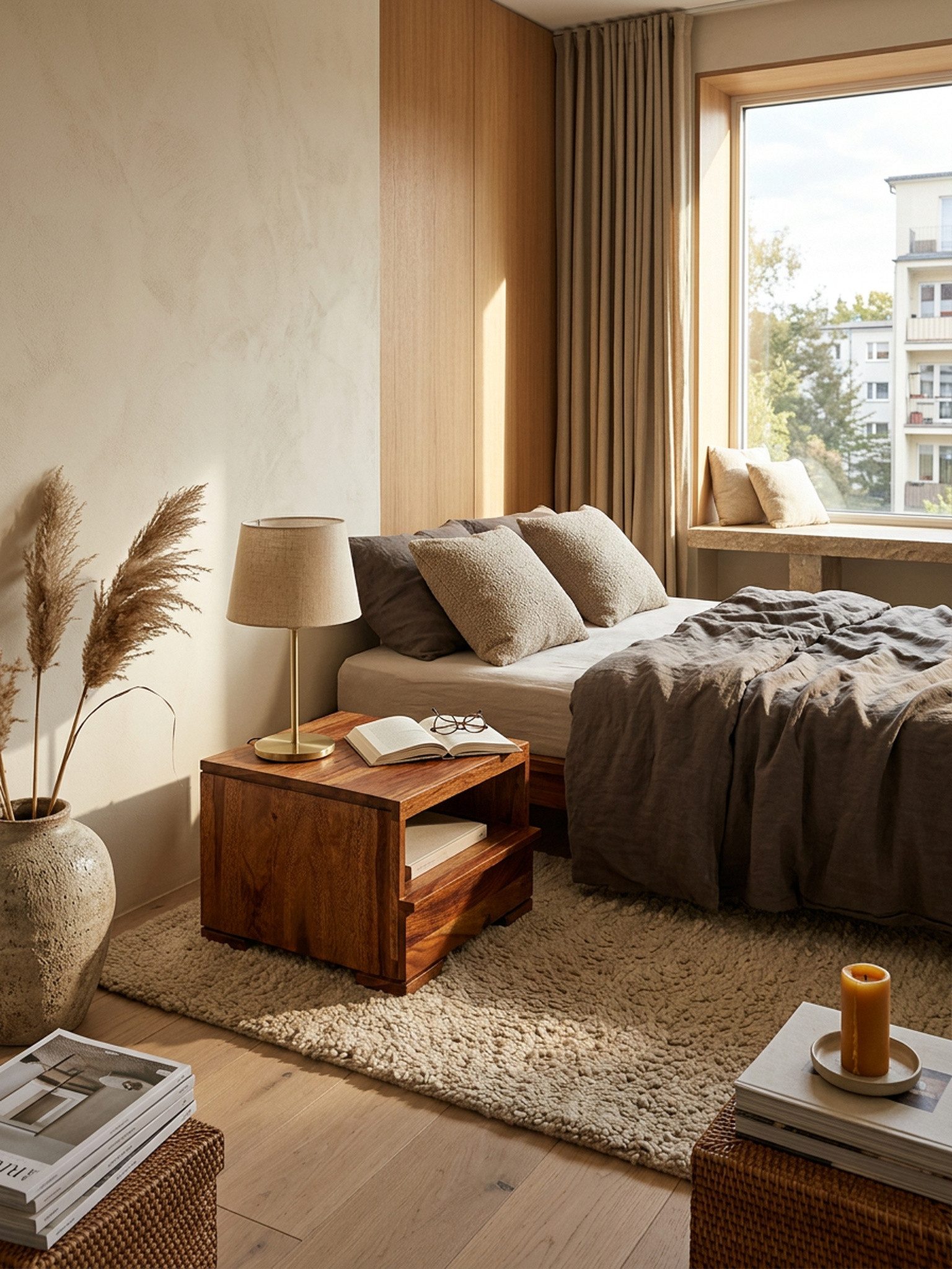 KADIMA DESIGN Nachttisch Nachttisch MUMBAI Massiv-Holz Nacht-Kommode 30 cm Schlafzimmer, Schublade Ablage Nachtschrank Landhaus-Stil Echt-Holz