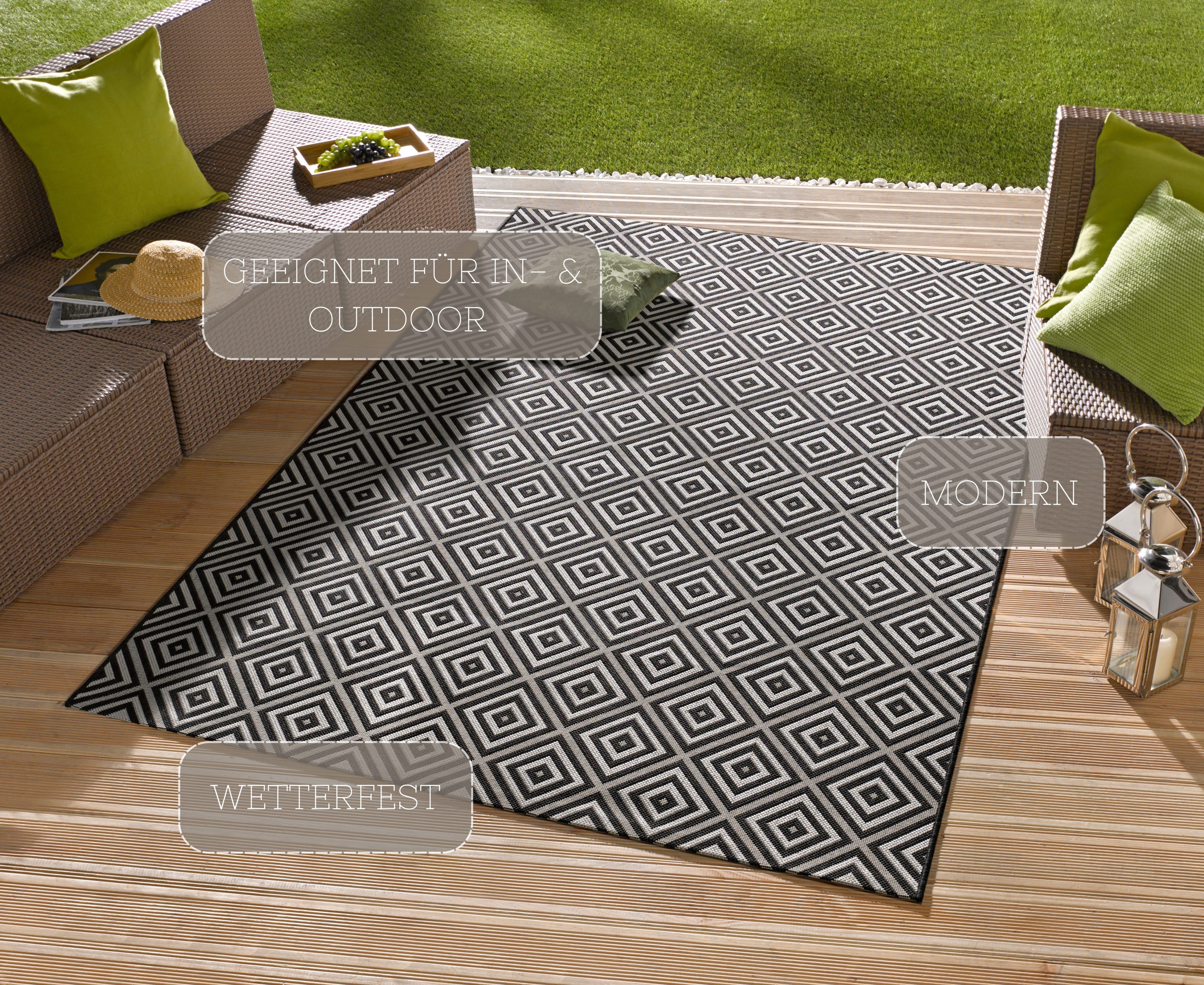HANSE Home Teppich Karo, rechteckig, Höhe: 8 mm, In- & Outdoor, Läufer, Wetterfest, Raute, Balkon, Garten, Flur