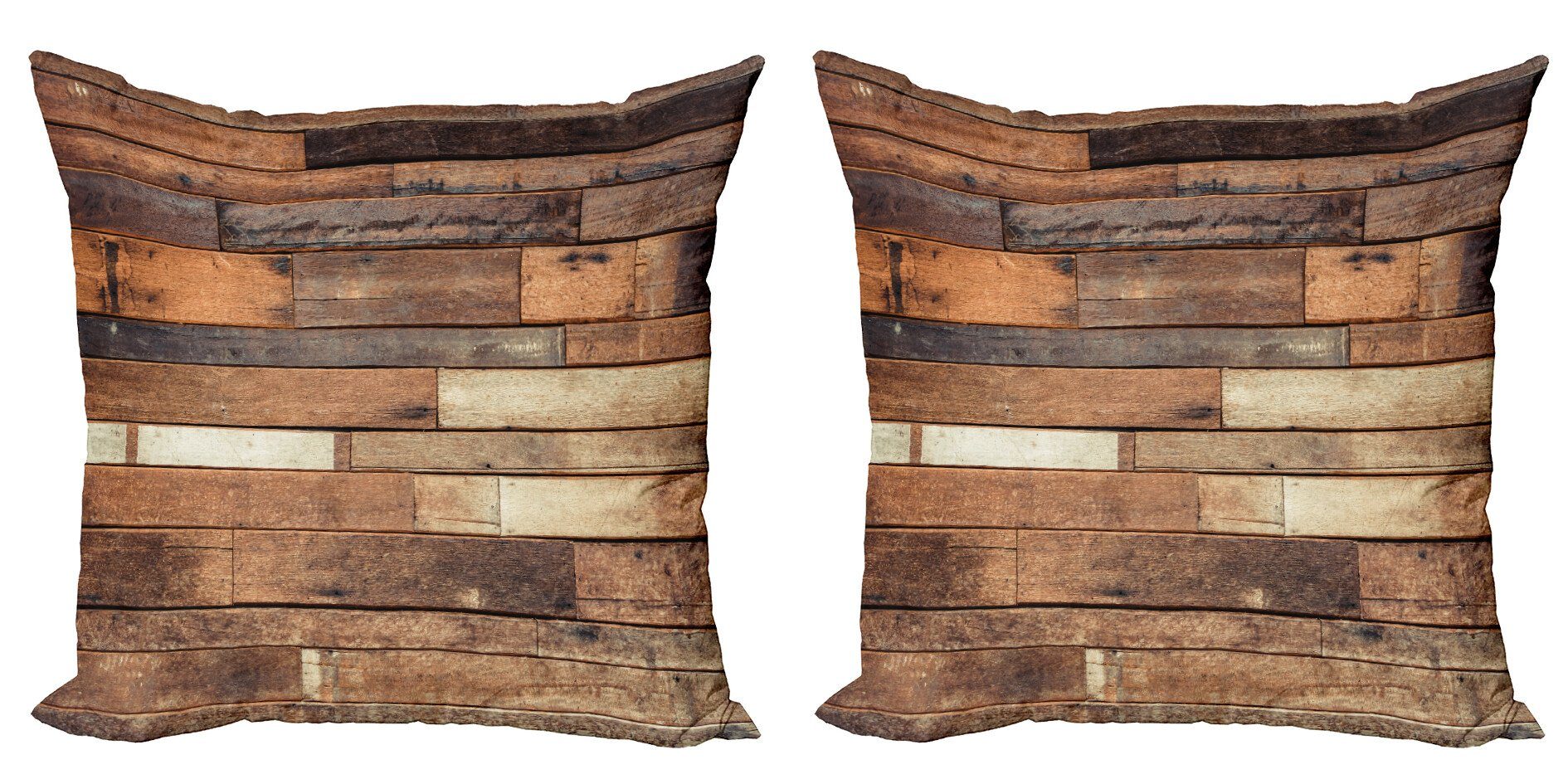 (2 Holz Stück), Blick Accent Brown Kissenbezüge Abakuhaus Modern Rustic Doppelseitiger Boden Digitaldruck,