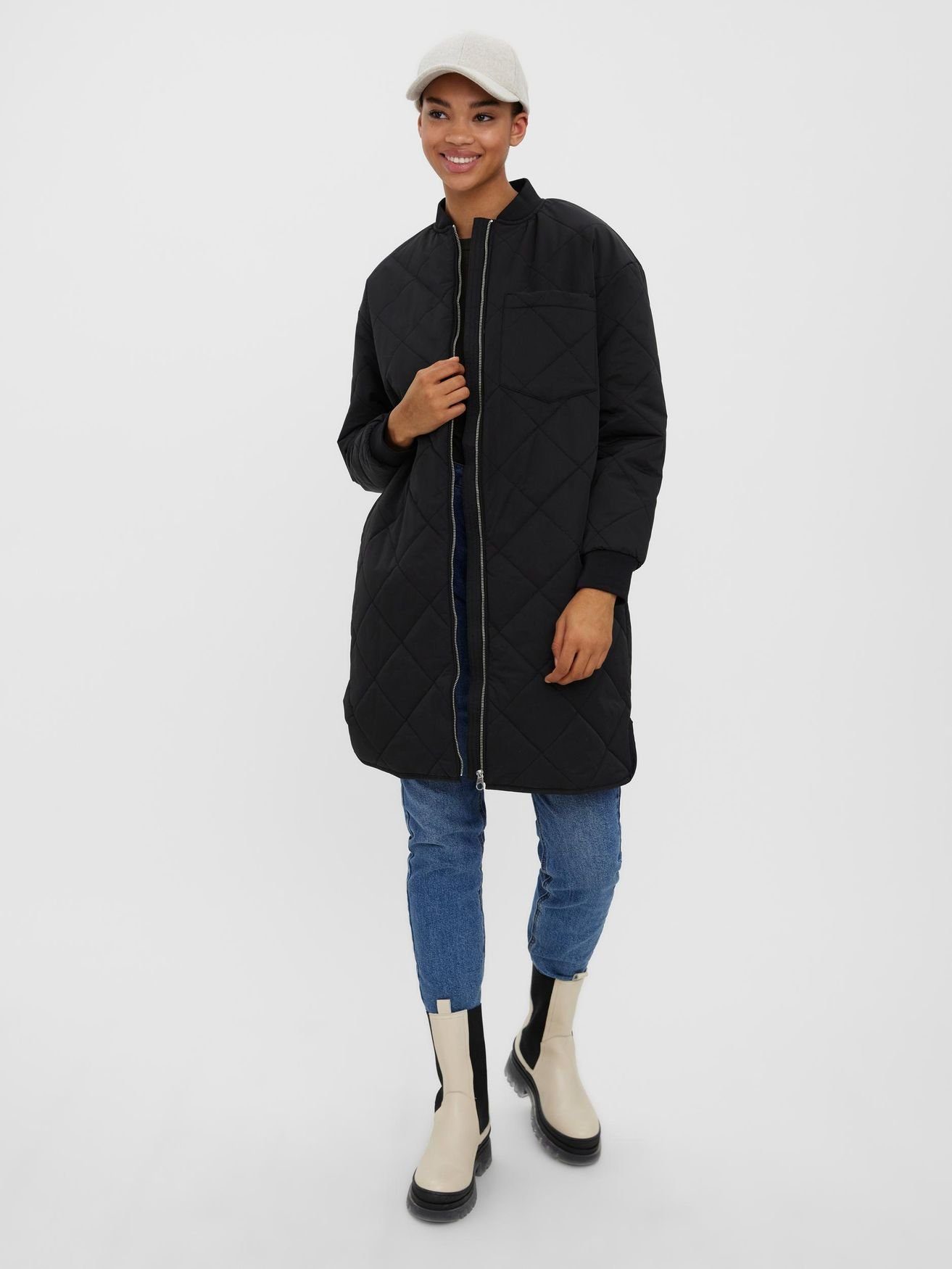 Vero Moda Kurzmantel Lange Parka VMNATALIE in Übergangsmantel Steppjacke Wattierter 4826 Schwarz