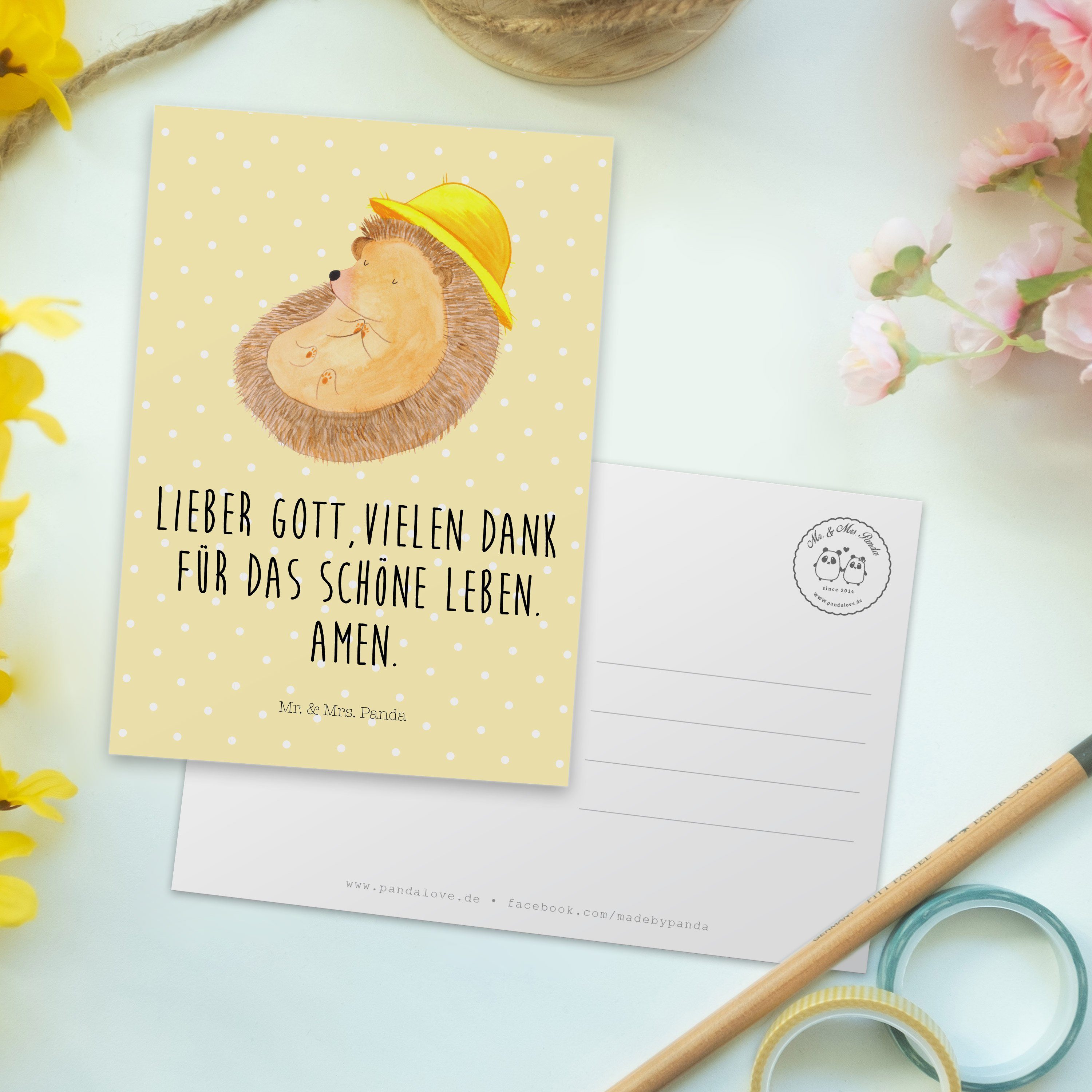 genießen, Gelb Postkarte betet Mr. Mrs. lustige & Geschenk, Sprüch Pastell Panda Igel - - Karte,