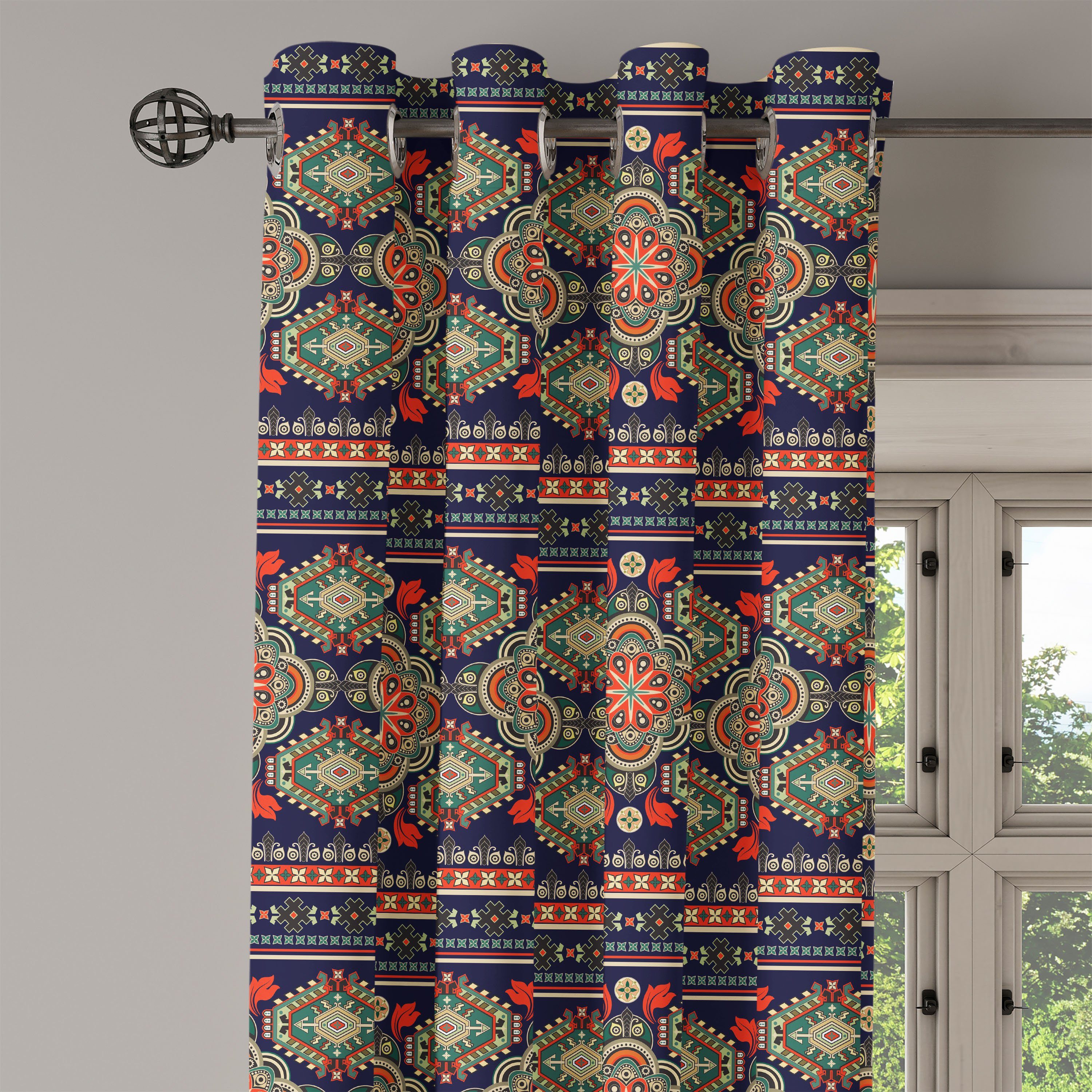 Schlafzimmer Gardine Dekorative Wohnzimmer, Ethnisch Floral 2-Panel-Fenstervorhänge Abakuhaus, für Formen Geometrische