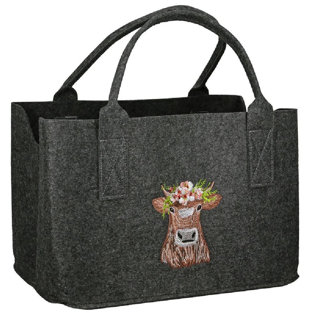 GILDE Einkaufskorb Tasche Adelheid mit Kuhmotiv Filz