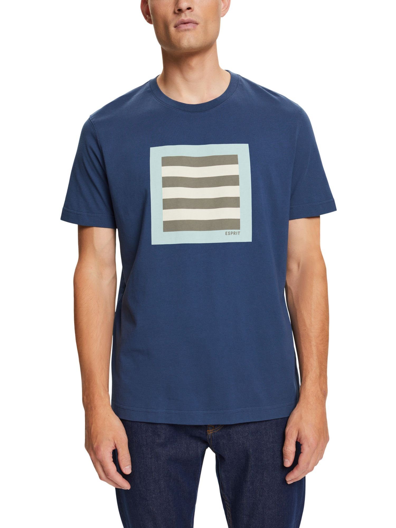 Esprit T-Shirt T-Shirt aus Baumwolljersey (1-tlg) GREY BLUE Grafikprint mit