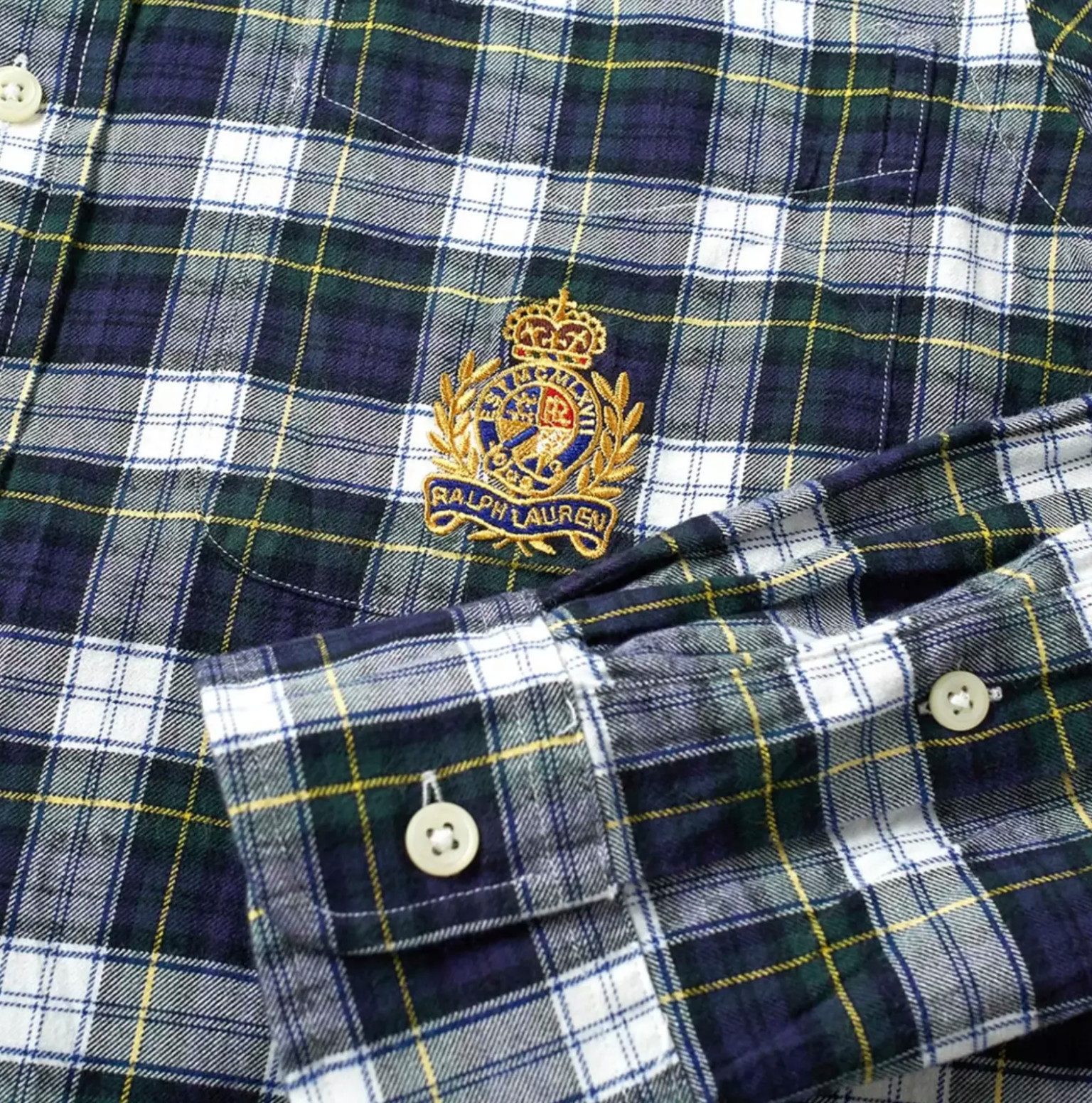 Polo Ralph Lauren Langarmhemd Herren Crest Karohemd Button-Down mit Wappenstickerei Knopfleiste, Rückenfalte, abgerundeter Saum, lange Ärmel