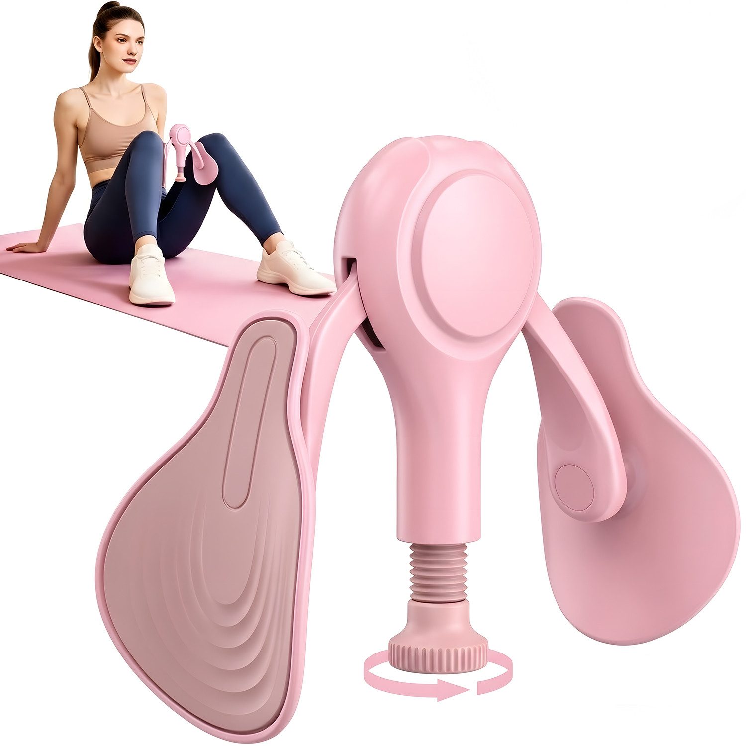 HEYHIPPO Beckenbodentrainer Beckenbodentrainer 15×26 cm – für Oberschenkel, Po & Beckenboden, Beinwiderstandstraining mit Feder, Beckenboden- & Po-Training, Verstellbarer Oberschenkeltrainer, 650g, mit Feder, pink, leicht