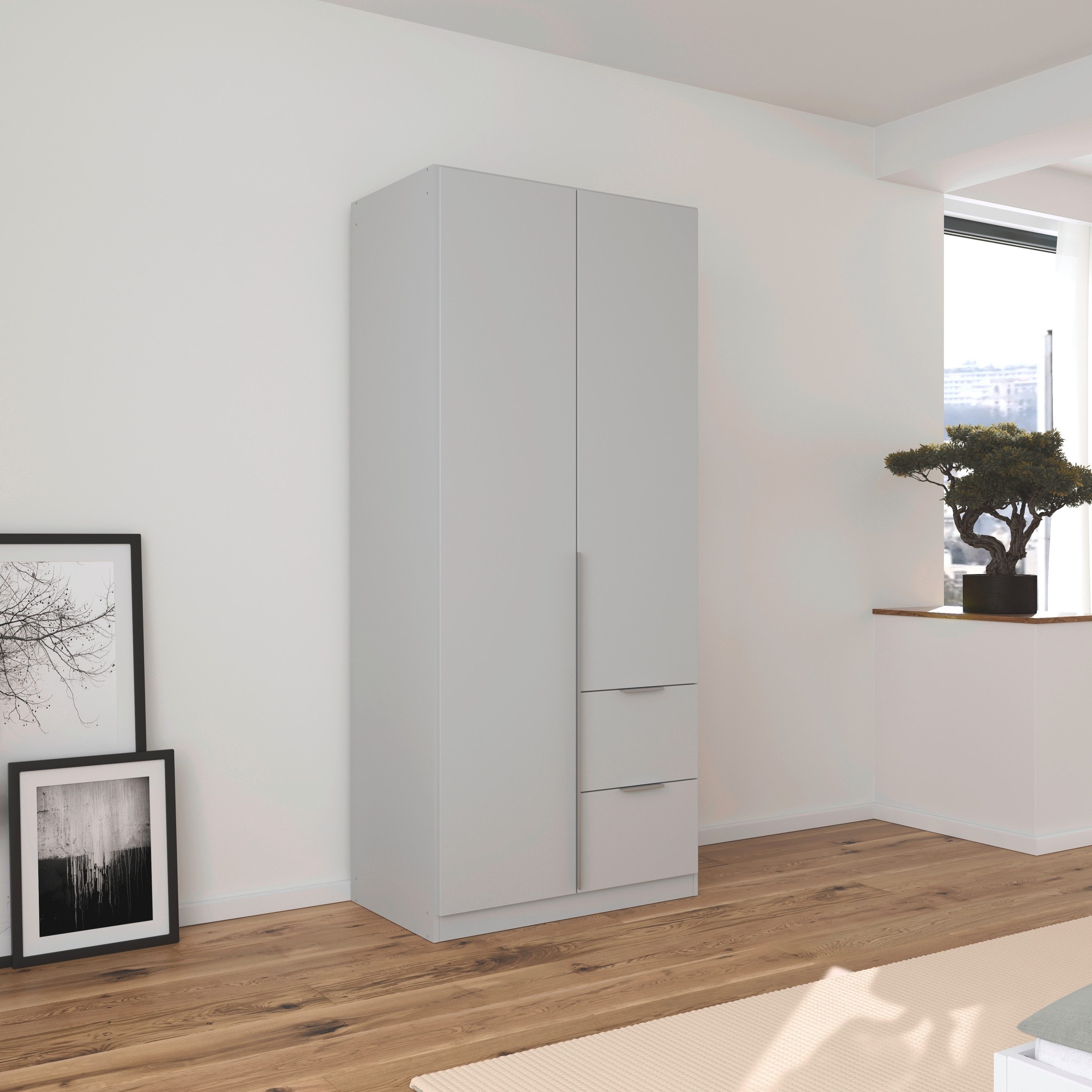OTTO home Drehtürenschrank Kleiderschrank Schrank Garderobe AGORDO mit Dekor- oder Hochglanzfront (in zwei Griff-Farben, Breite 91 cm) mit Außenschubkästen, Serie in 7 Breiten und 2 Höhen MADE IN GERMANY