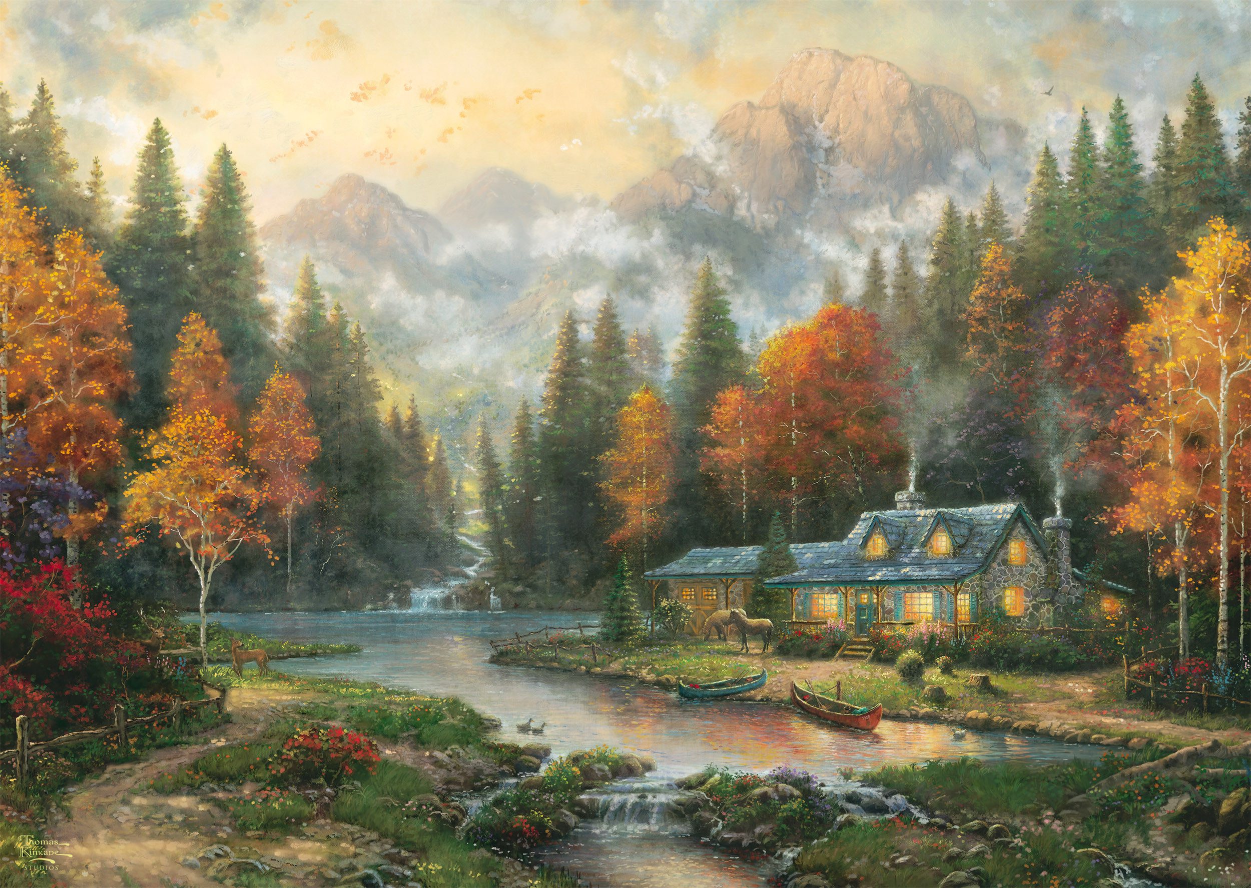 Schmidt Spiele Puzzle Thomas Kinkade Studios, Herbstabend am See, 1000 Puzzleteile, Made in Germany