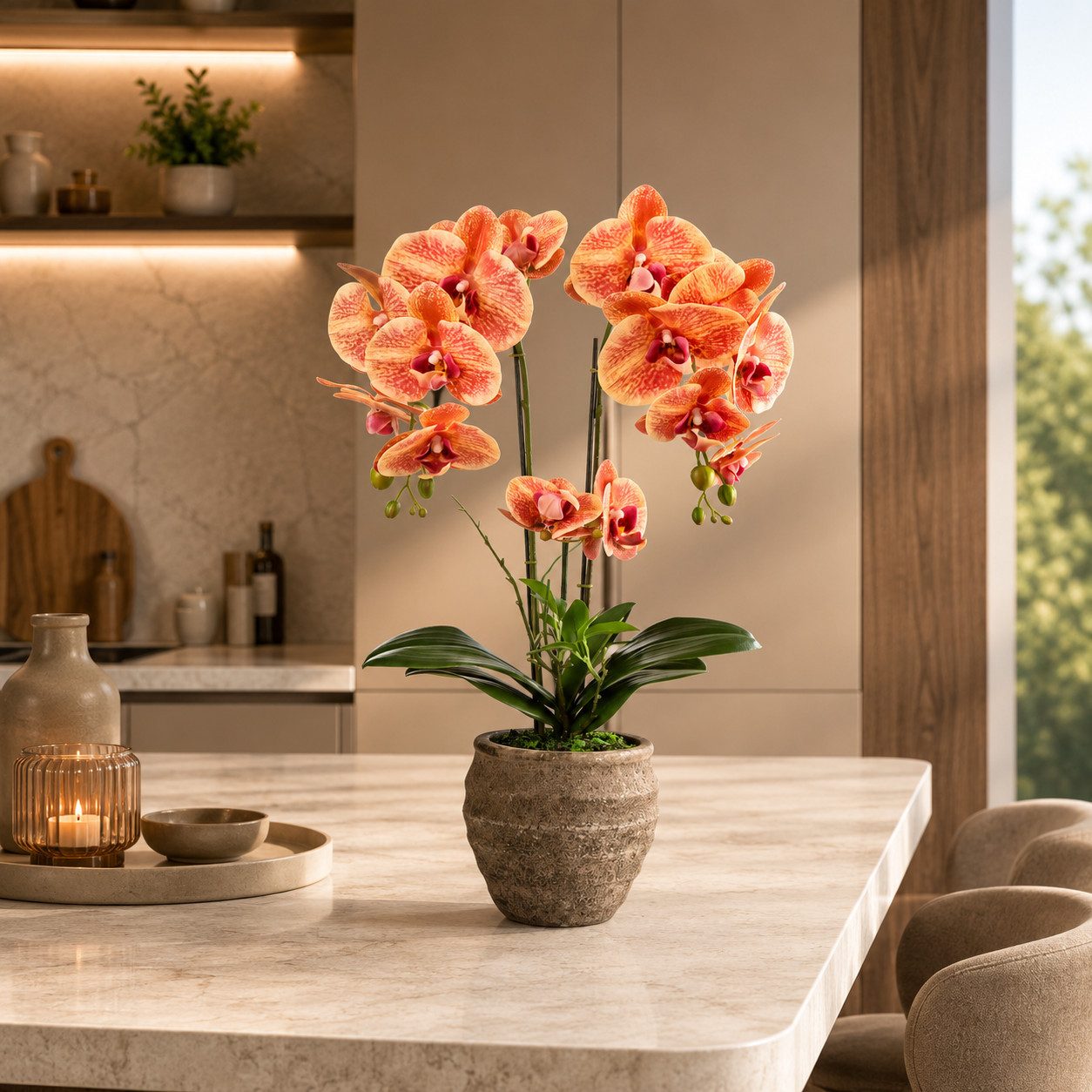 Kunstorchidee PASCH® Orchidee künstlich wie echt (60cm) in Urban Stone Töpfen Orchidee, PASCH, Real Touch Blüten, Handgefertigter Stone Cube