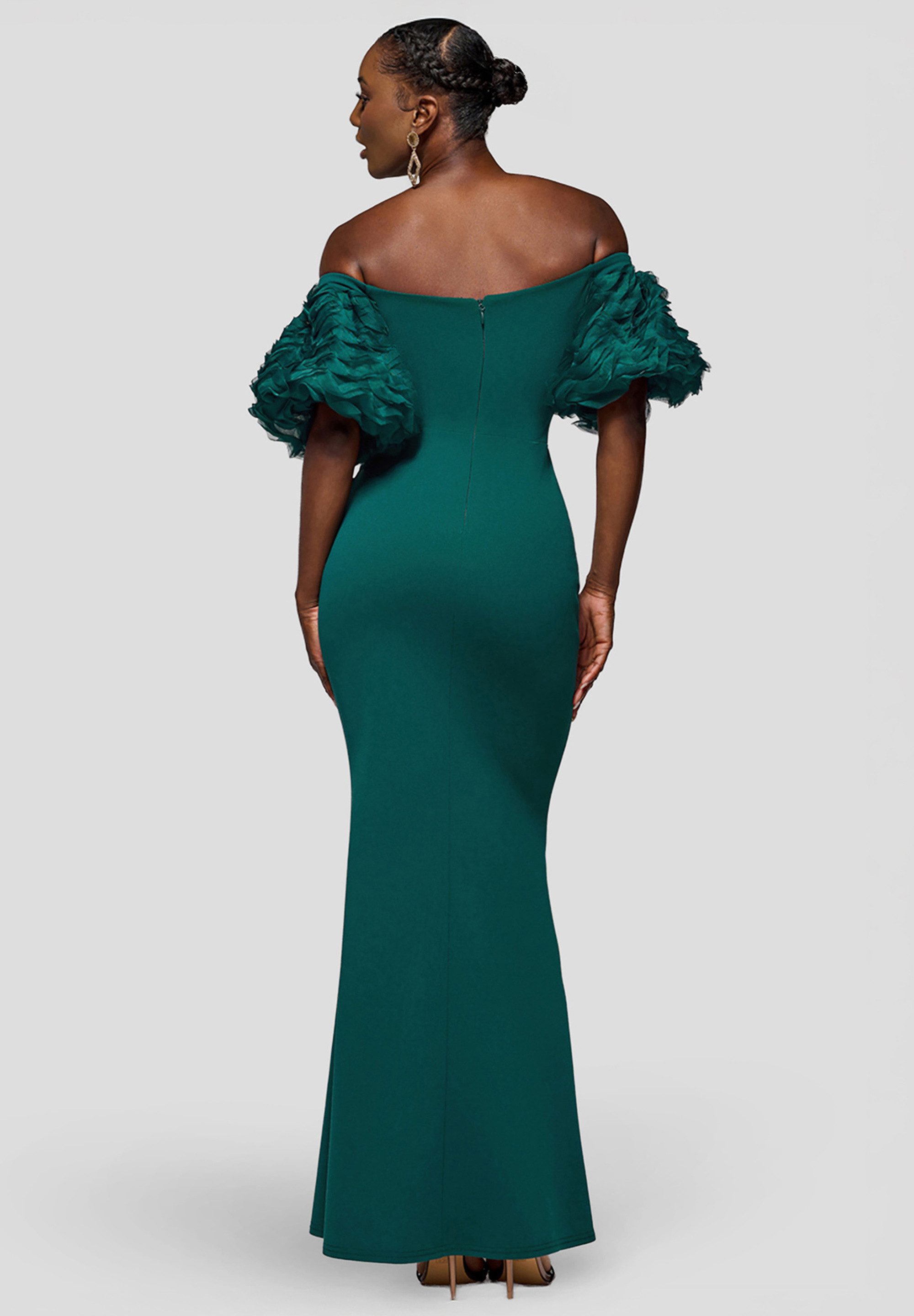 Goddiva Maxikleid Off The Shoulder 3D Puffed Sleeve Sweetheart Maxi Dress Langes Kleid, Schulterfrei, Herz-Ausschnitt