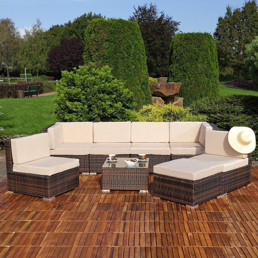 Gartenlounge-Set Sitzgruppe Gartenlounge Sitzgarnitur Set aus Polyrattan in Schwarz, Grau oder Braun XXL Lounge Gartenmöbel, (Set, 8-tlg), Kissen inkl. Reißverschluss, daher abnehm- und waschbar