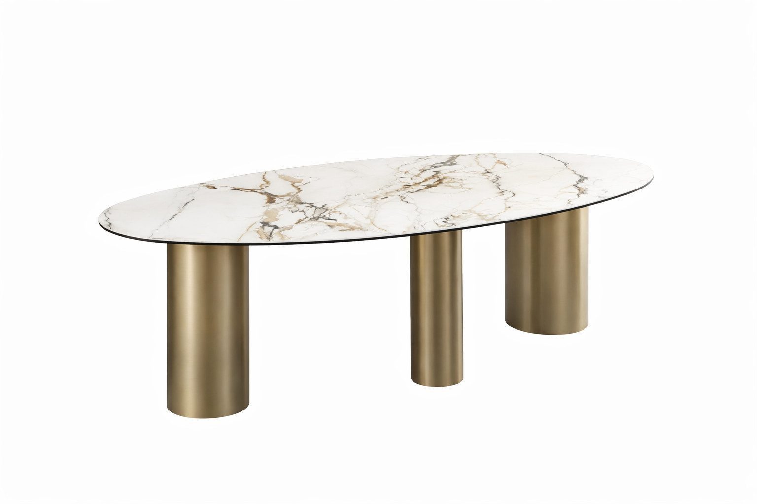 Xlmoebel Esstisch Ovaler Luxus-Edelstahltisch für modernes Wohnambiente Sofort (1-St., Esstisch 180 x 90 x 75 cm), Tischplatte aus gesintertem Stein