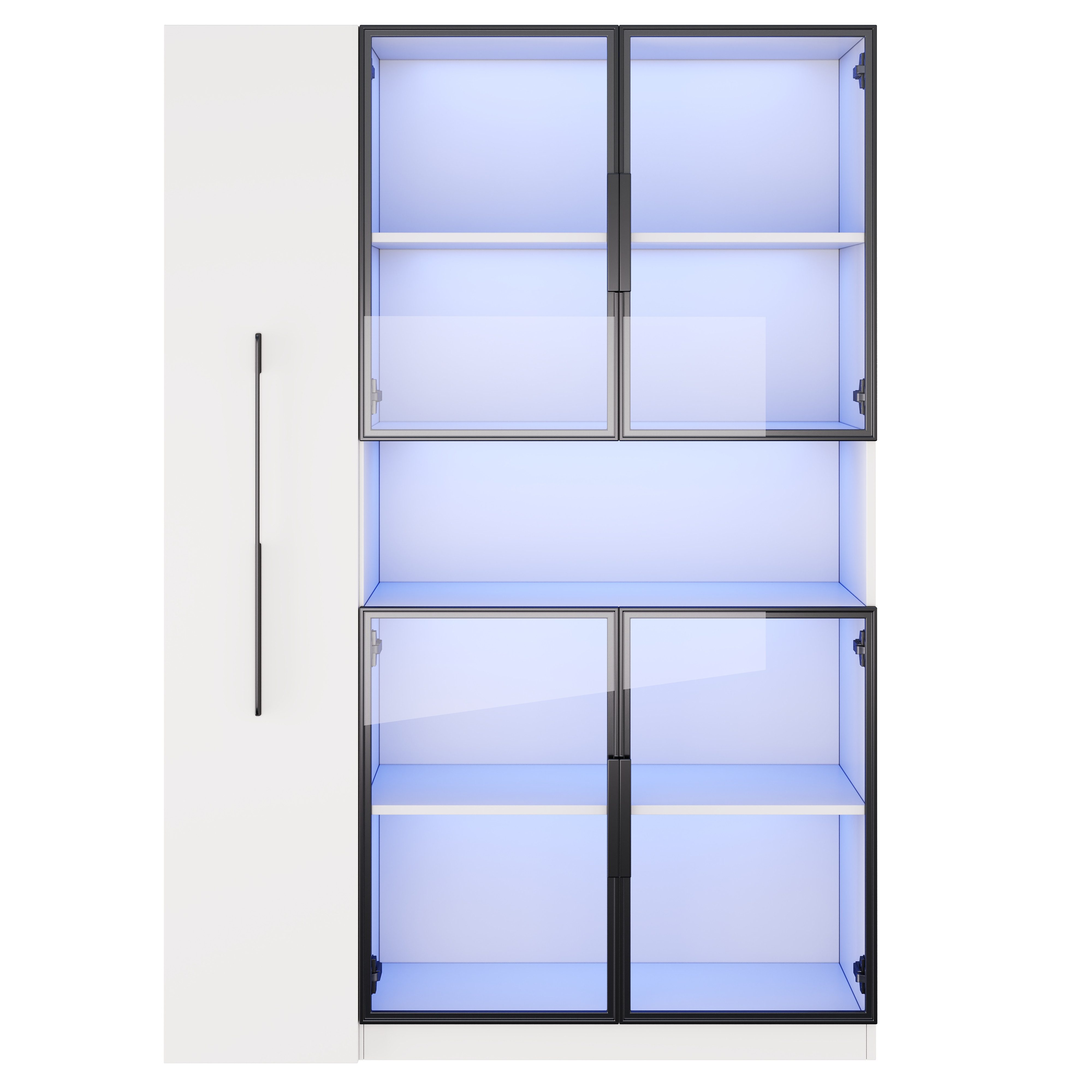 Celya Glasvitrine vertikaler Vitrine mit LED-Beleuchtung und Schubladen (mit Ausziehbare Seitenregale und offene Mittelablage) Ideal für Esszimmer, Wohnzimmer o – Bild 5 von 5