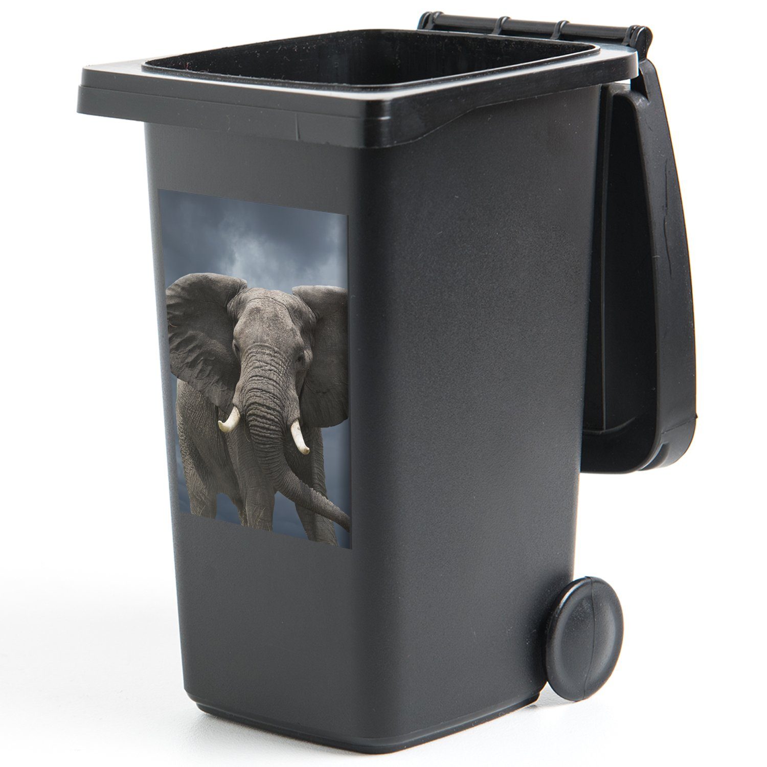 Mülleimer-aufkleber, Container, Sticker, Tiere Abfalbehälter - - Mülltonne, Natur Wolken Wandsticker - MuchoWow Elefant (1 St),