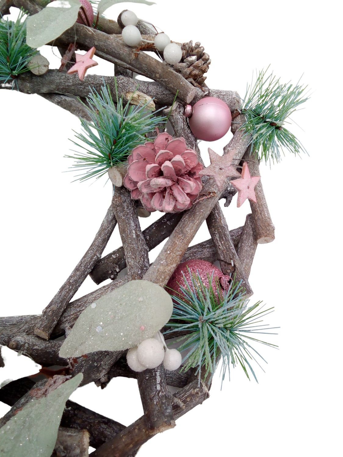 BURI Dekokranz Weihnachts-Dekokranz 34cm rosa Wanddeko Dekokranz Weihnachtsdeko dekoriert