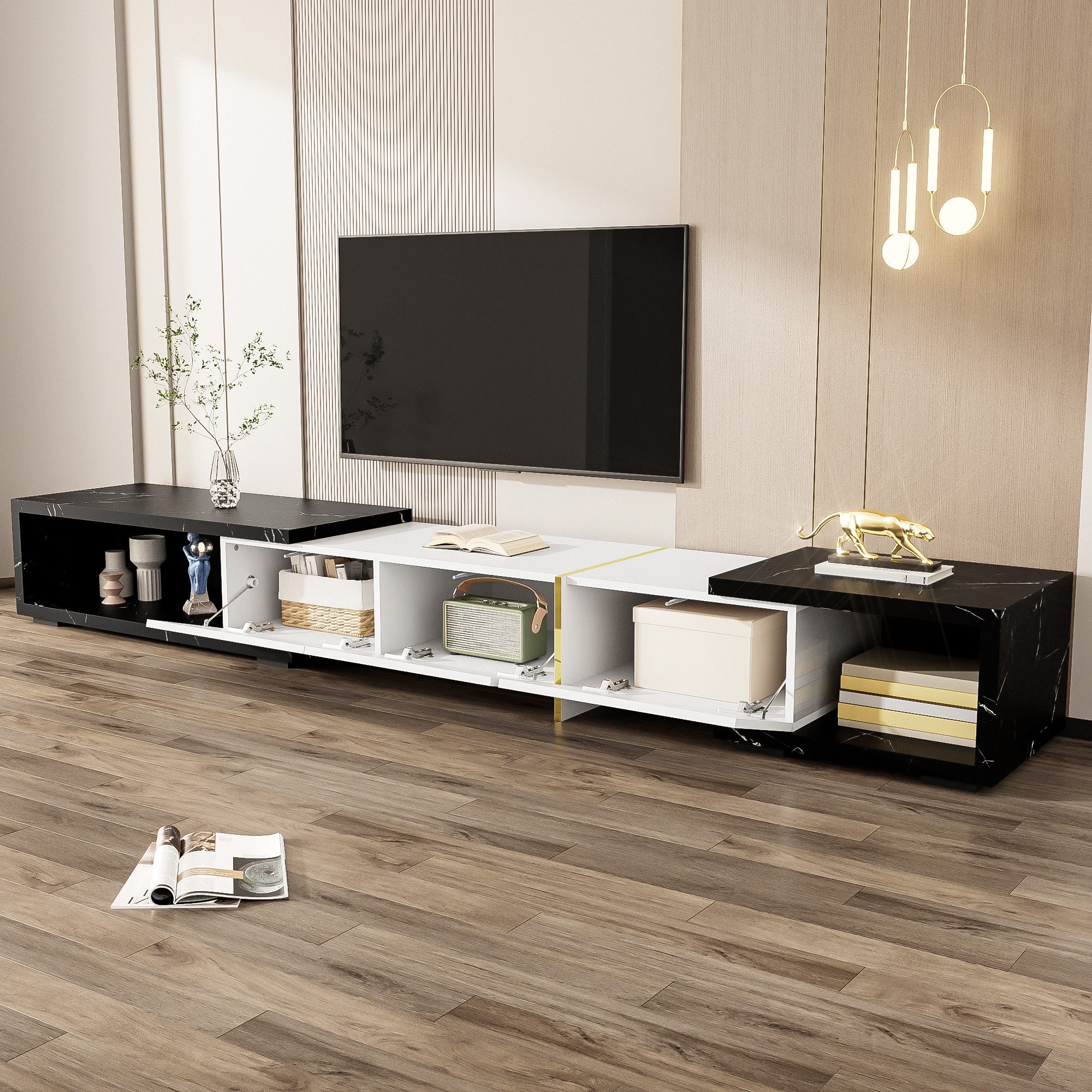 Merax Lowboard Hochglanz-TV-Schrank mit verstellbarer Länge (TV-Ständer mit günstig online kaufen