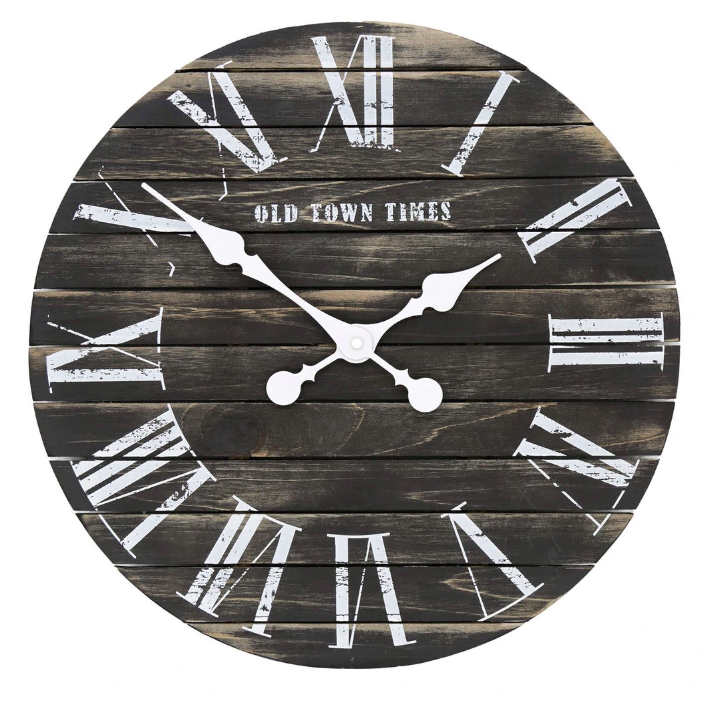 K&L Wall Art Wanduhr XL Landhaus Uhr schwarz Wanduhr aus Holz 45cm große Holzuhr (lautloses Uhrwerk ohne Ticken)