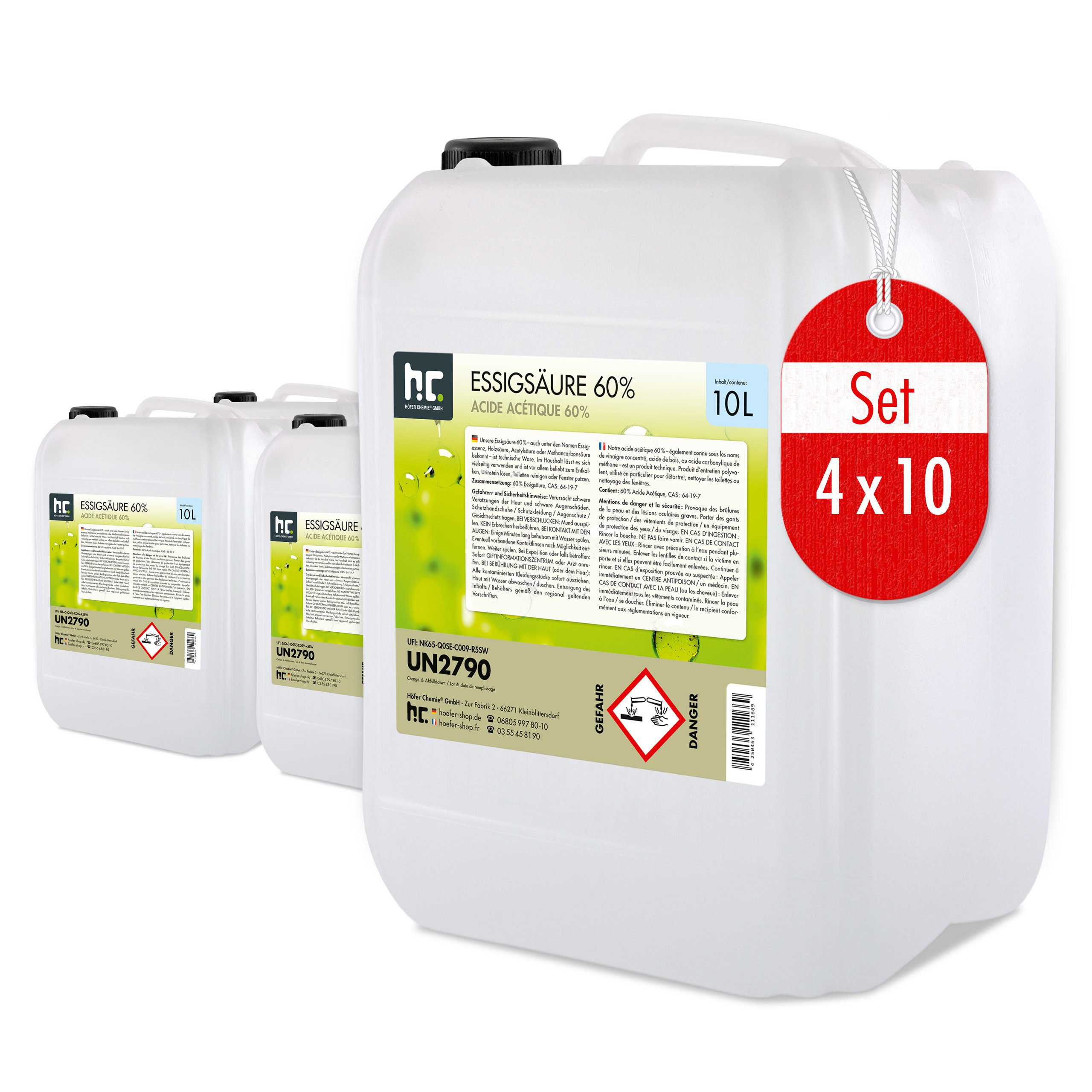 Höfer Chemie GmbH 4x 10 L Essigsäure 60% Grundreiniger