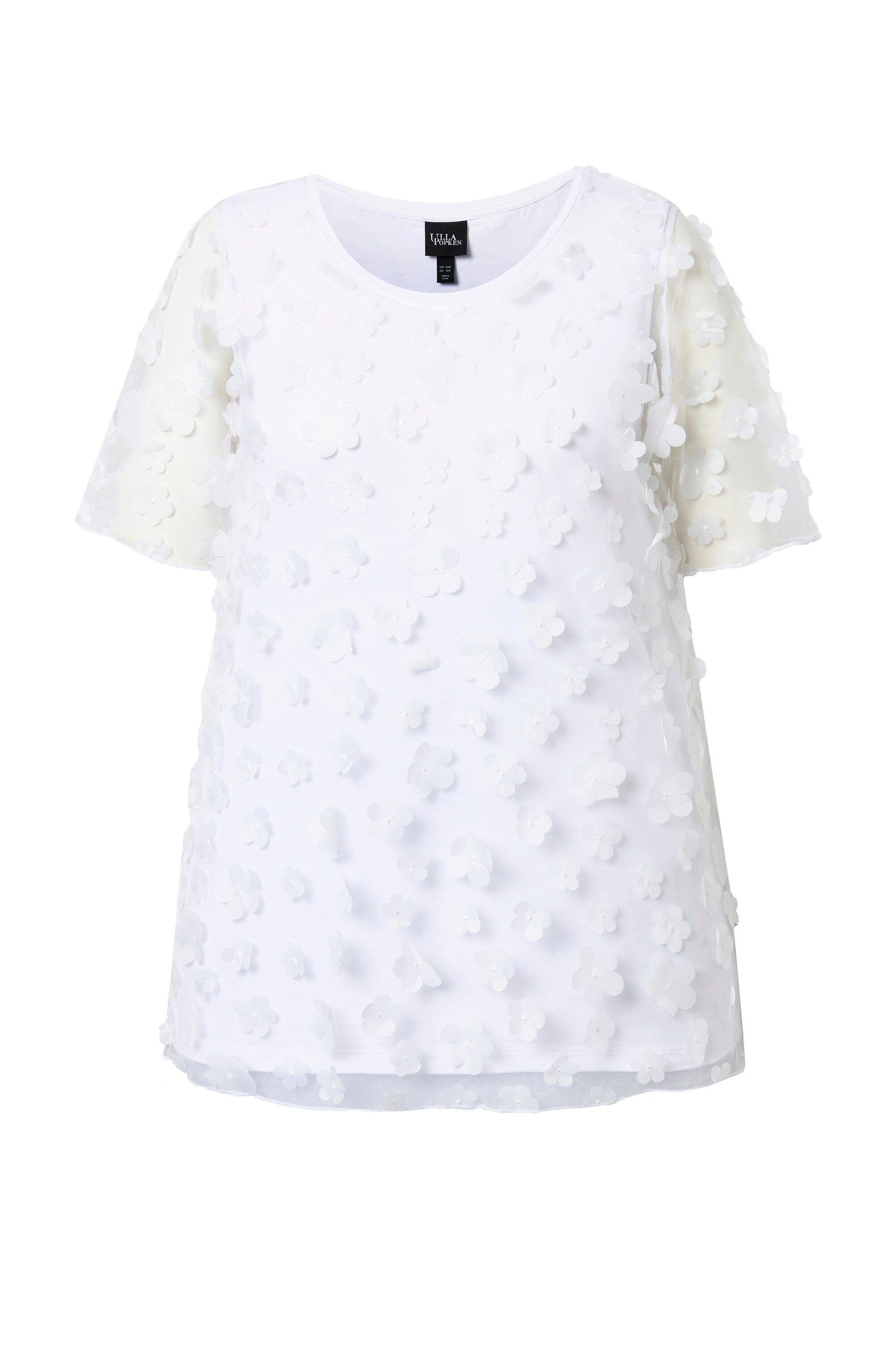 T-Shirt T-Shirt Blüten-Applikation Rundhals Halbarm