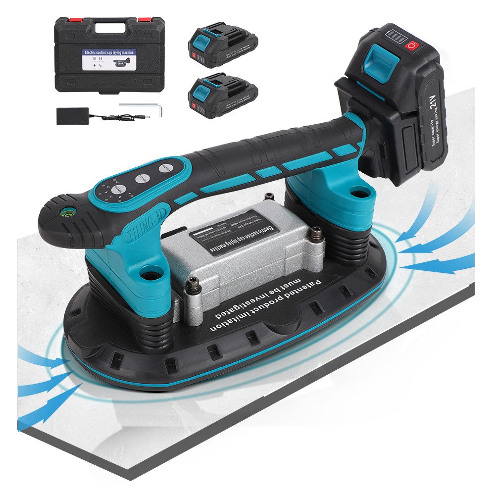 XERSEK Akku-Multifunktionswerkzeug Fliesenvibrator 12000VPM Fliesen Fliesenmaschine, 30-225mm 250KG, Fliesenrüttler Nivelliermaschine Upgrade Saugnapf, 6 Geschwindigkeit Einstellbarer Boden Fliesen, Vibrationsgerät (2x 2.5Ah Akku)